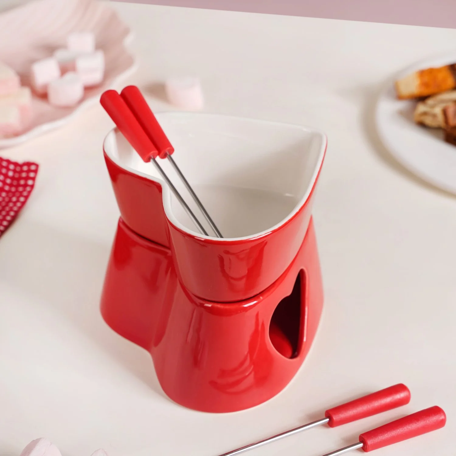 Heart Shaped Fondue Set Red - Image 11
