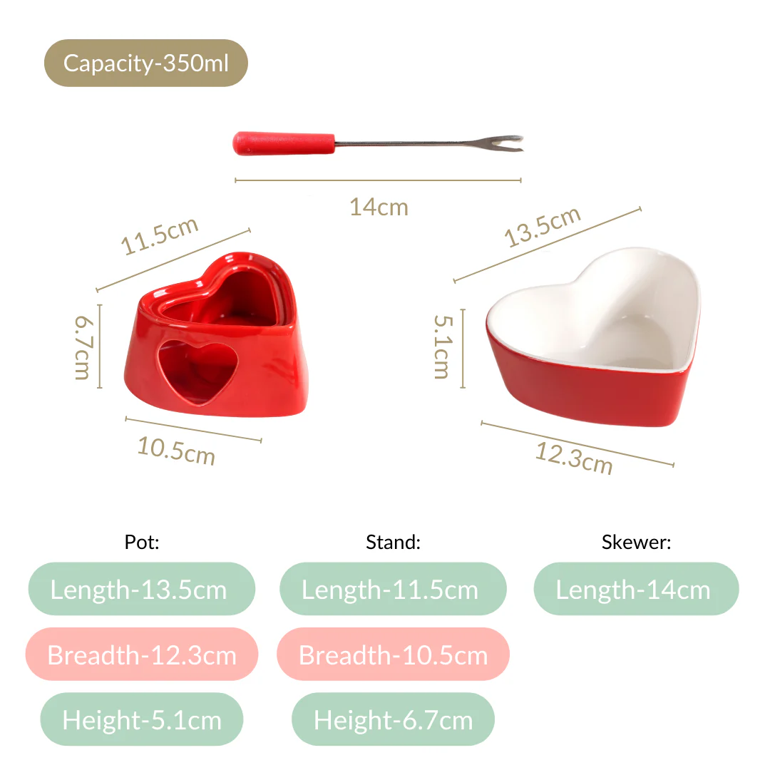 Heart Shaped Fondue Set Red - Image 4