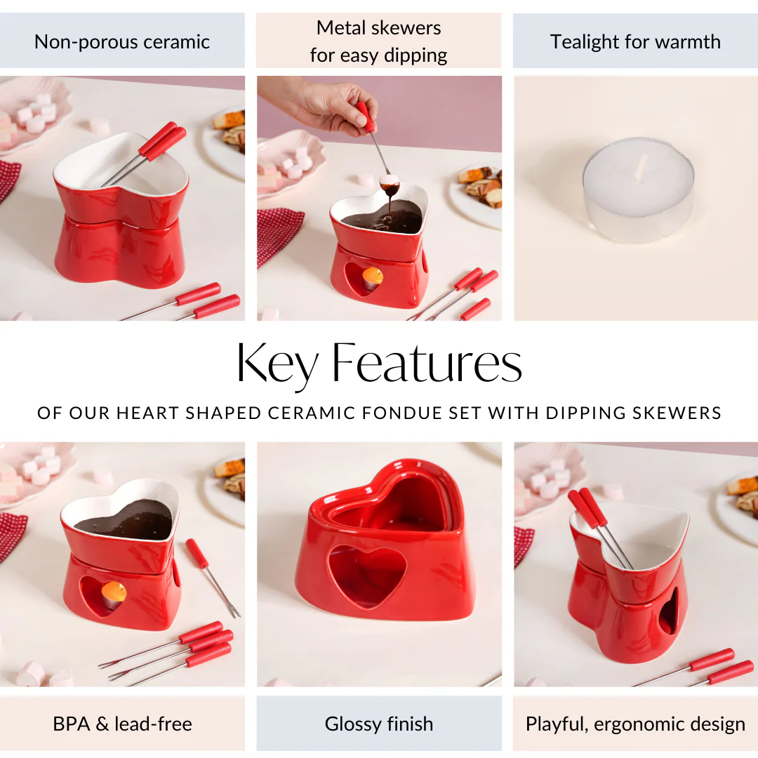Heart Shaped Fondue Set Red - Image 5