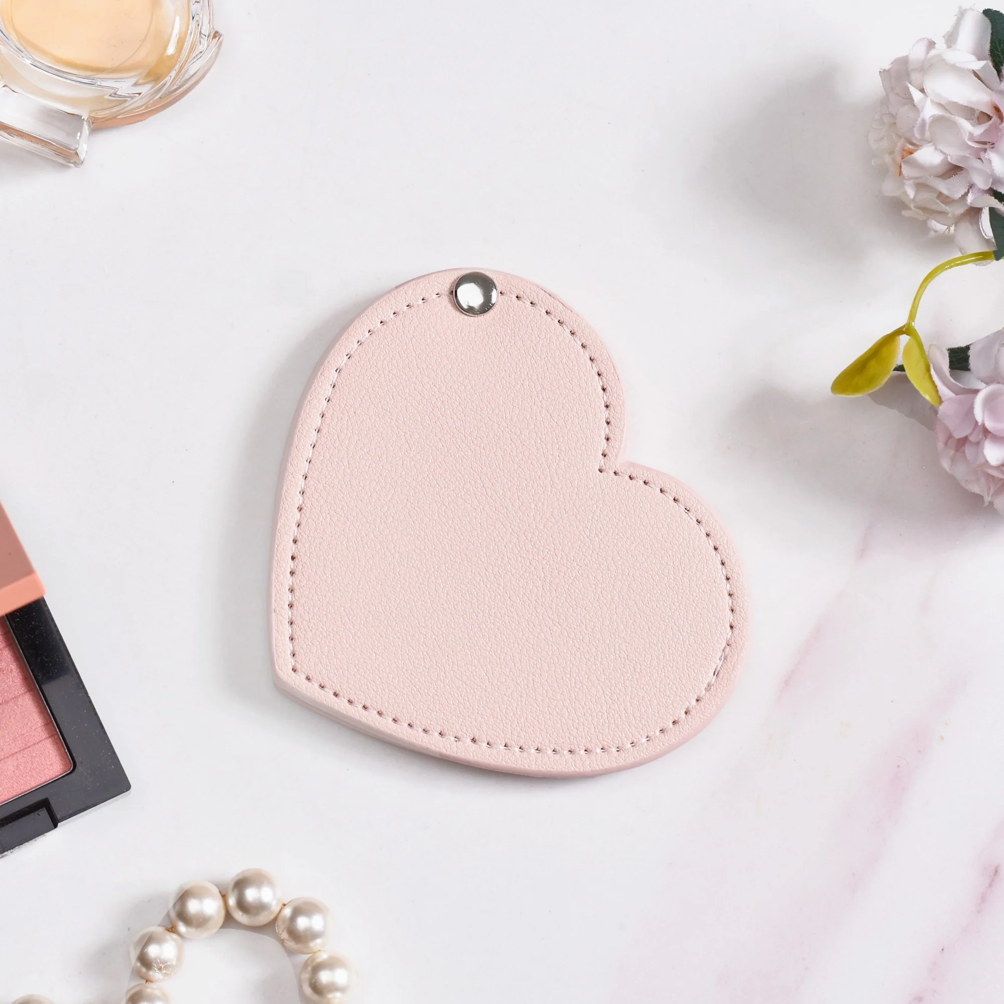 Heart Shaped Pocket Mirror Pink - Image 6