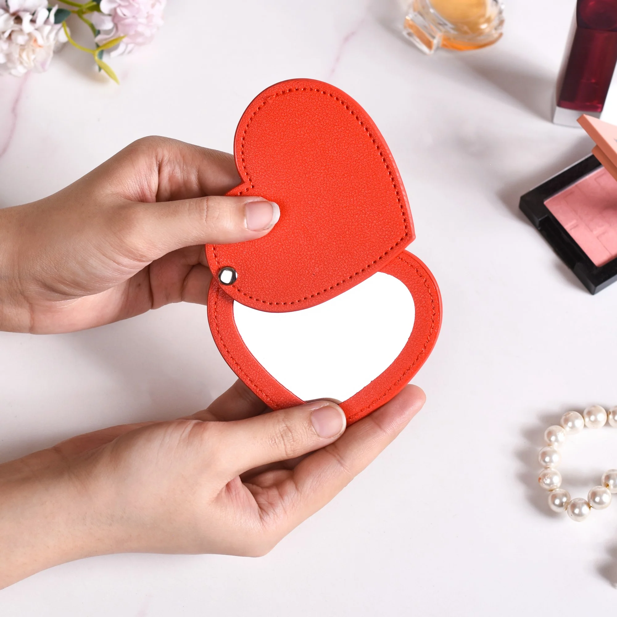Heart Shaped Pocket Mirror Red - Image 2