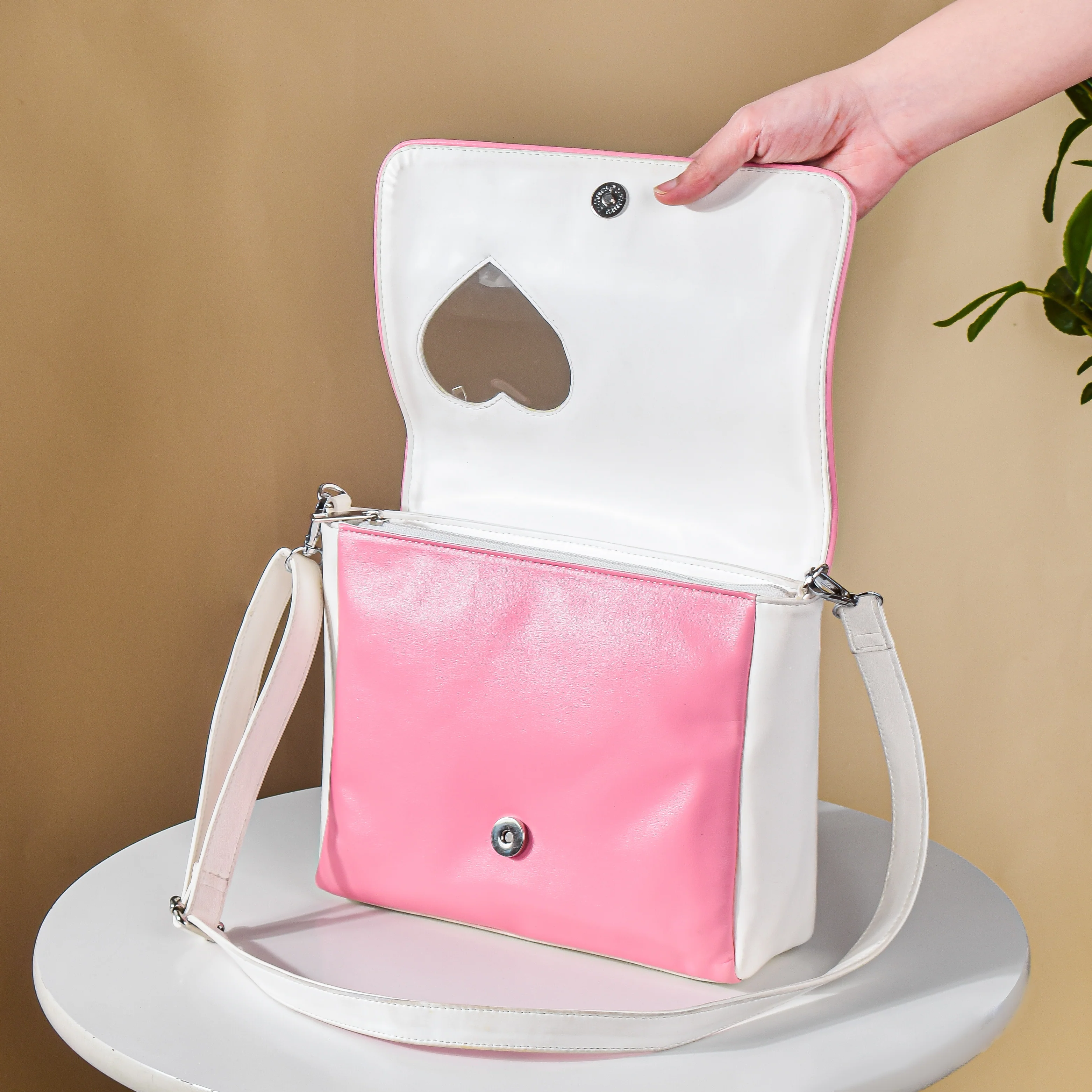 Heart Sling Bag White And Pink - Image 5