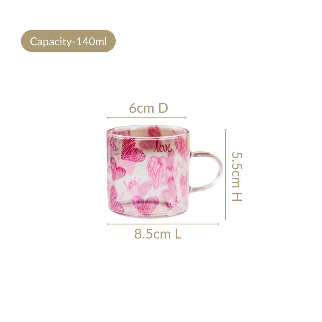 Heart XO Glass Small Size Cup Set Of 2 Pink 140ml - Image 4