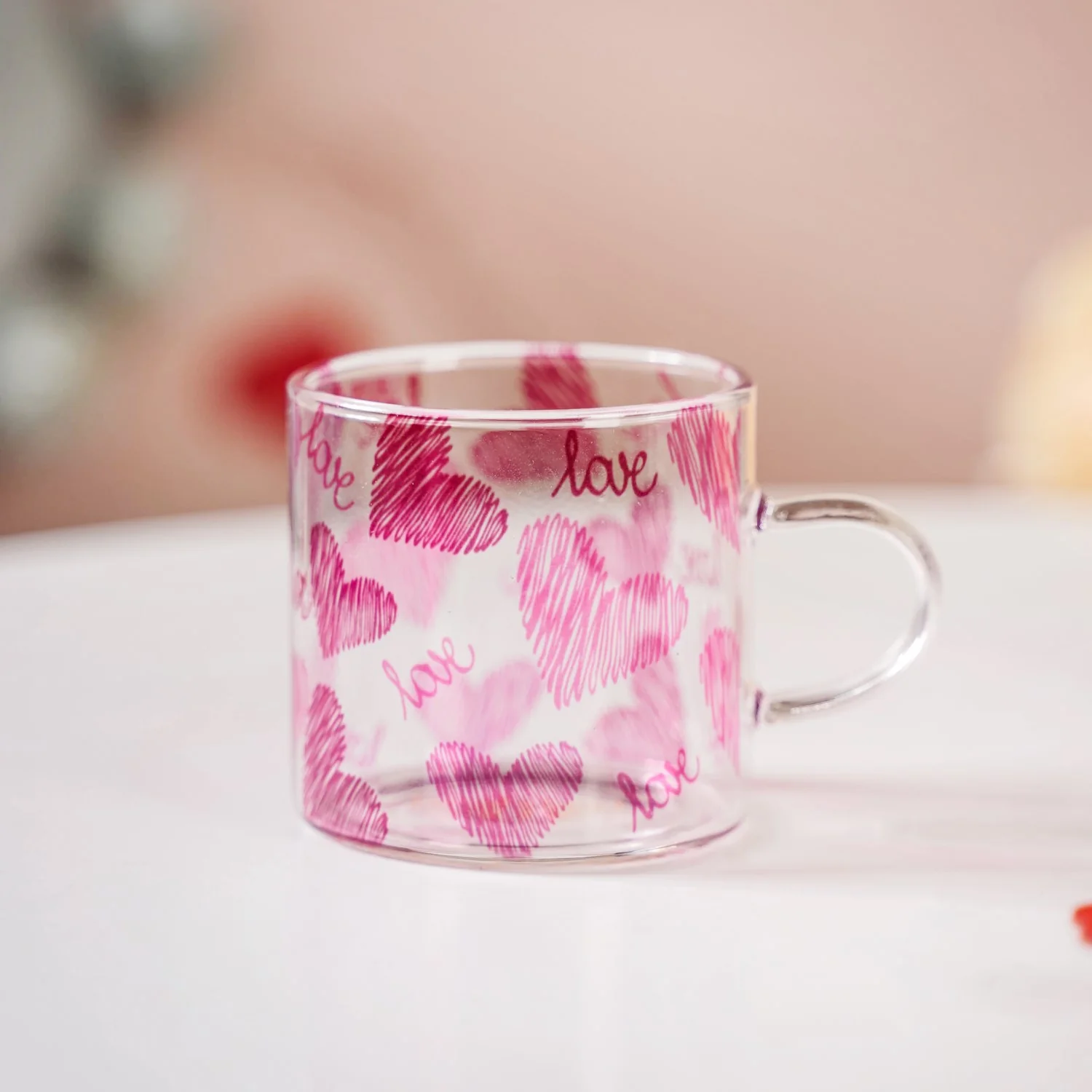 Heart XO Glass Small Size Cup Set Of 2 Pink 140ml - Image 6