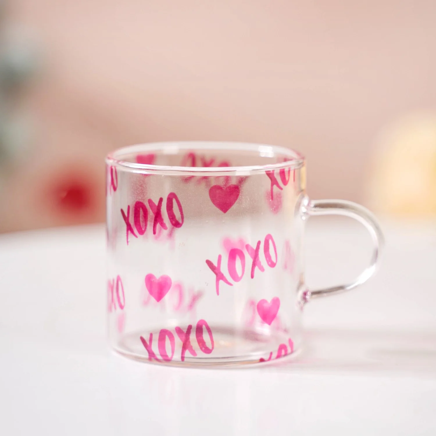 Heart XO Glass Small Size Cup Set Of 2 Pink 140ml - Image 7