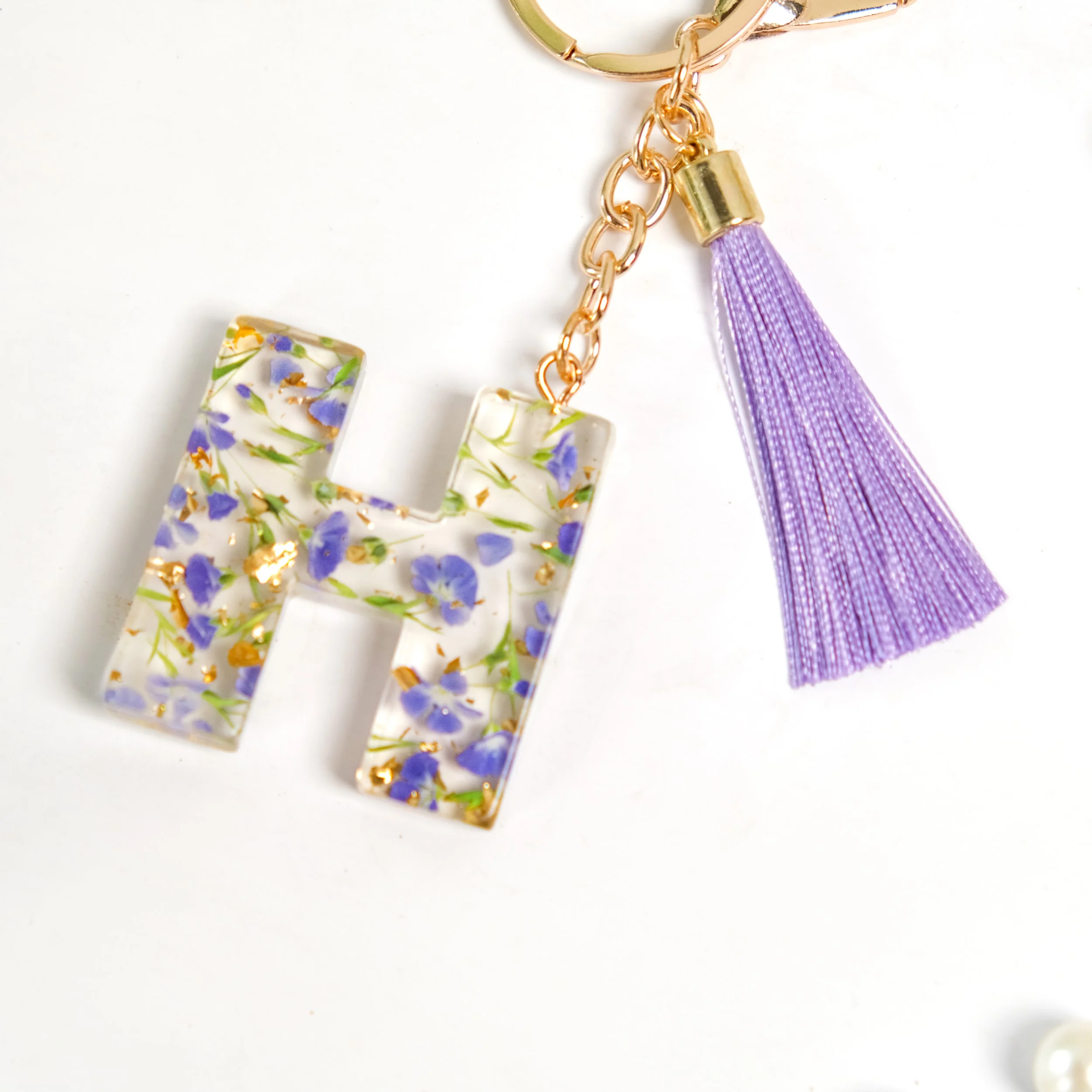 Heartfelt H Keychain With Pressed Flowers - Image 7
