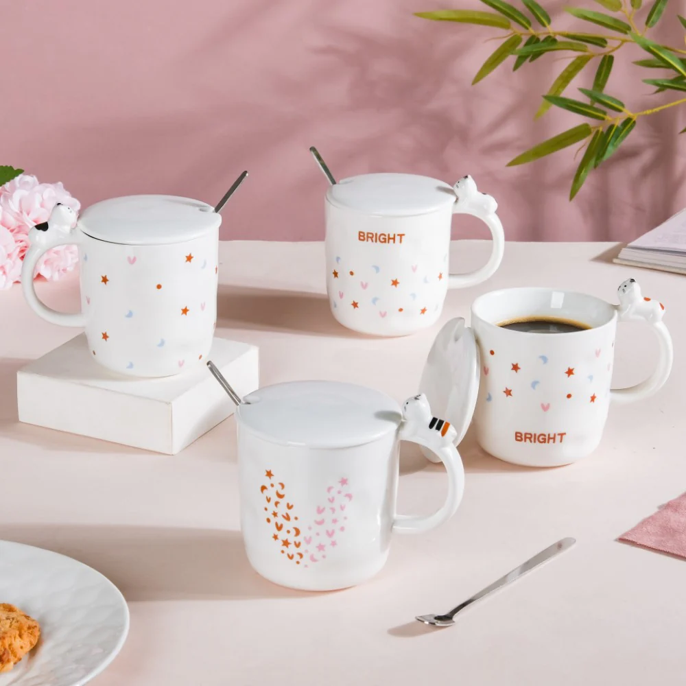 Hearty Party Patterned Coffee Mug With Lid And Spoon 300 ml - Image 10
