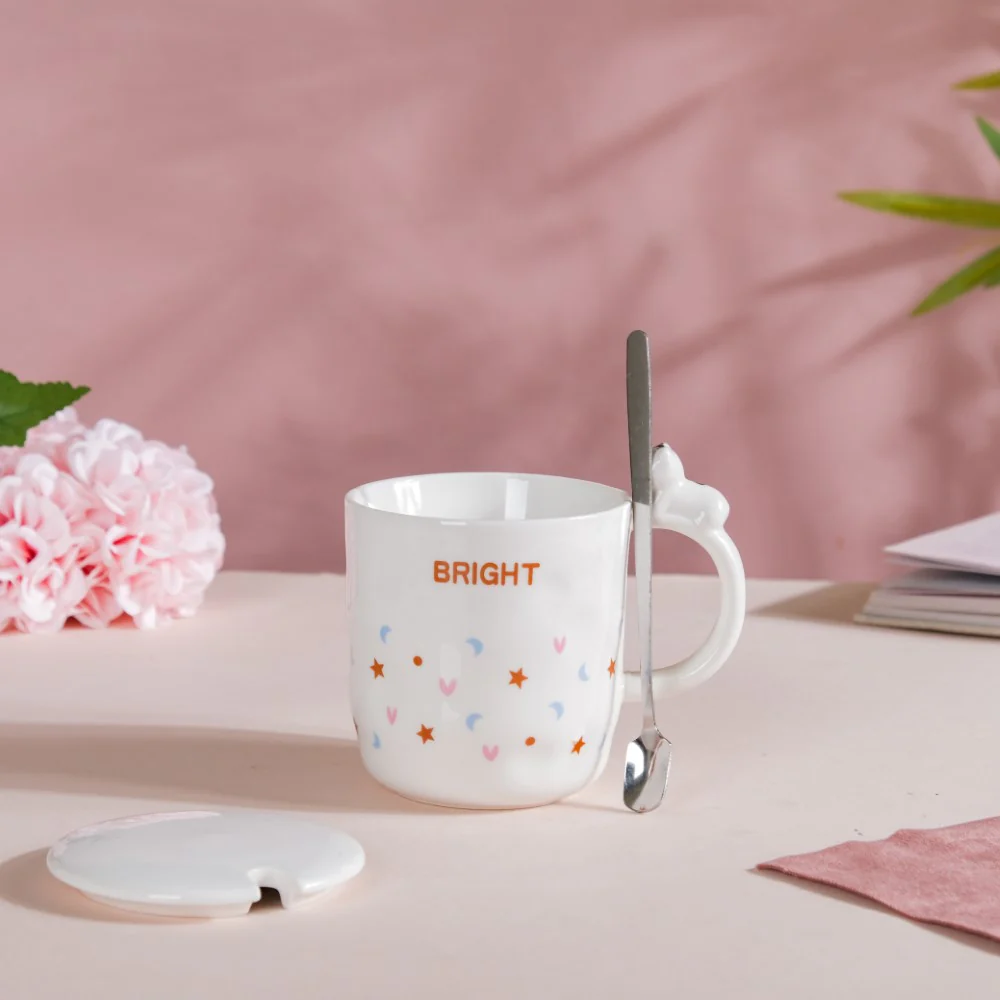 Hearty Party Patterned Coffee Mug With Lid And Spoon 300 ml - Image 2