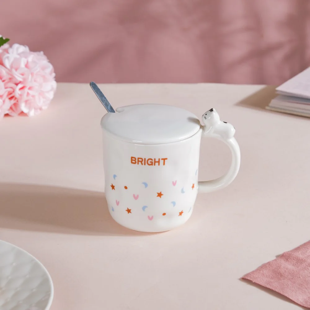Hearty Party Patterned Coffee Mug With Lid And Spoon 300 ml - Image 6