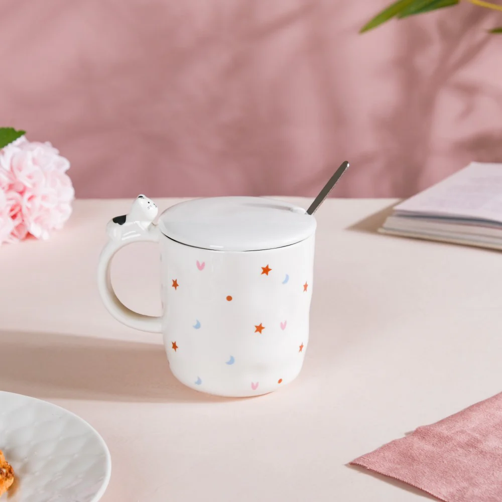 Hearty Party Starry Mug With Lid And Spoon 300 ml