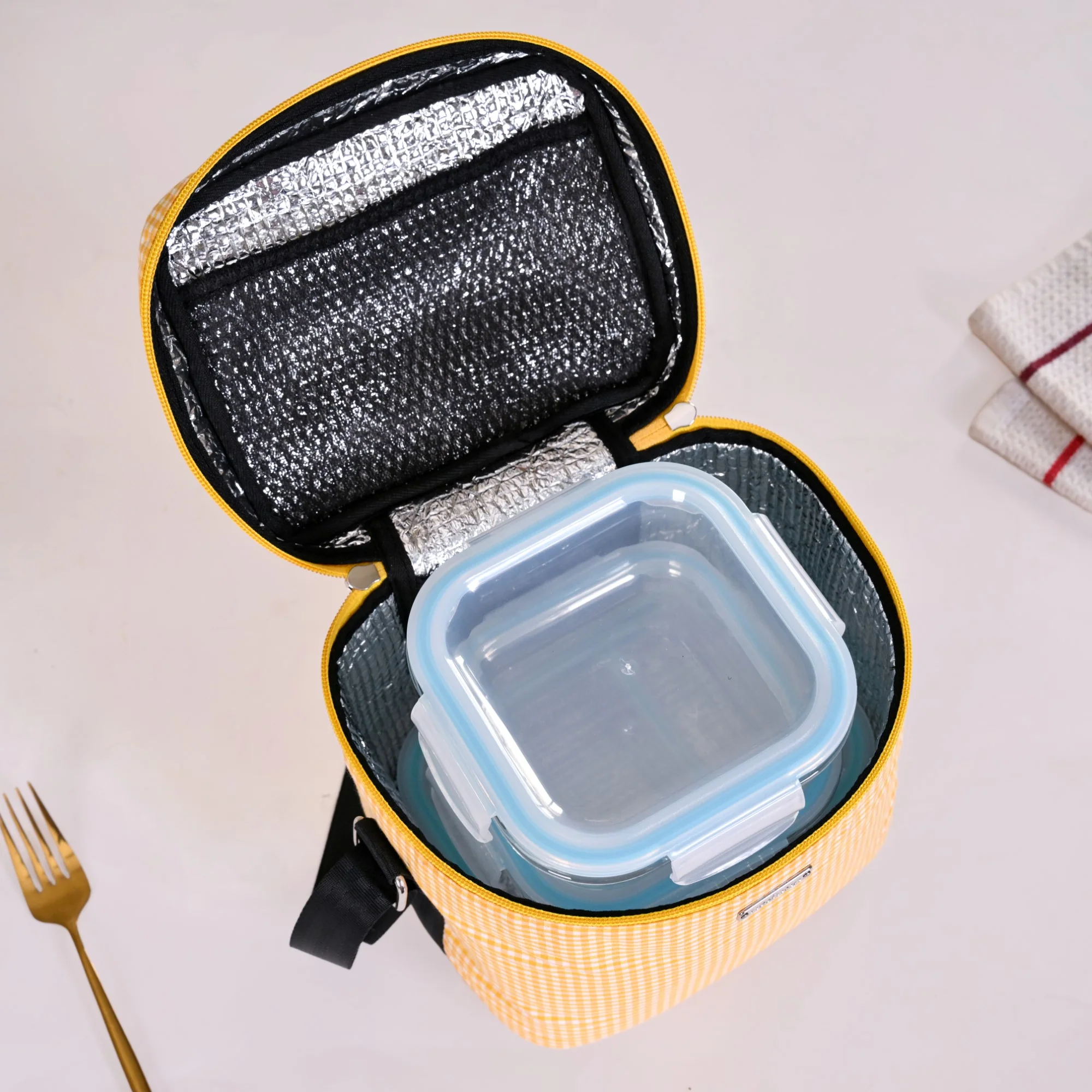 Heat Insulated Lunch Bag With Lunch Box Yellow - Image 8
