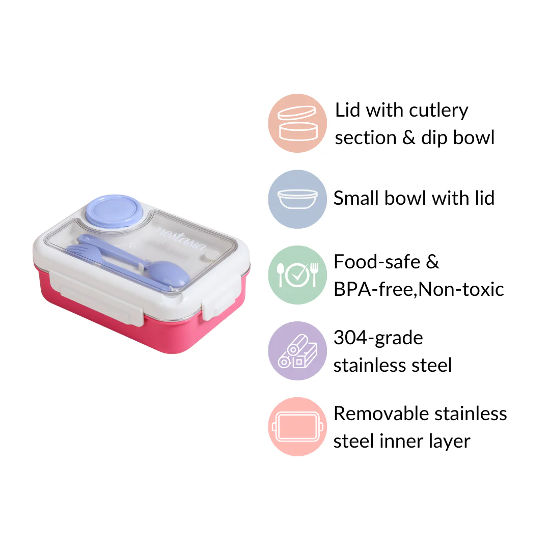 Lunch Box For Kids With 3 Individual Sections Pink 750ml - Image 13