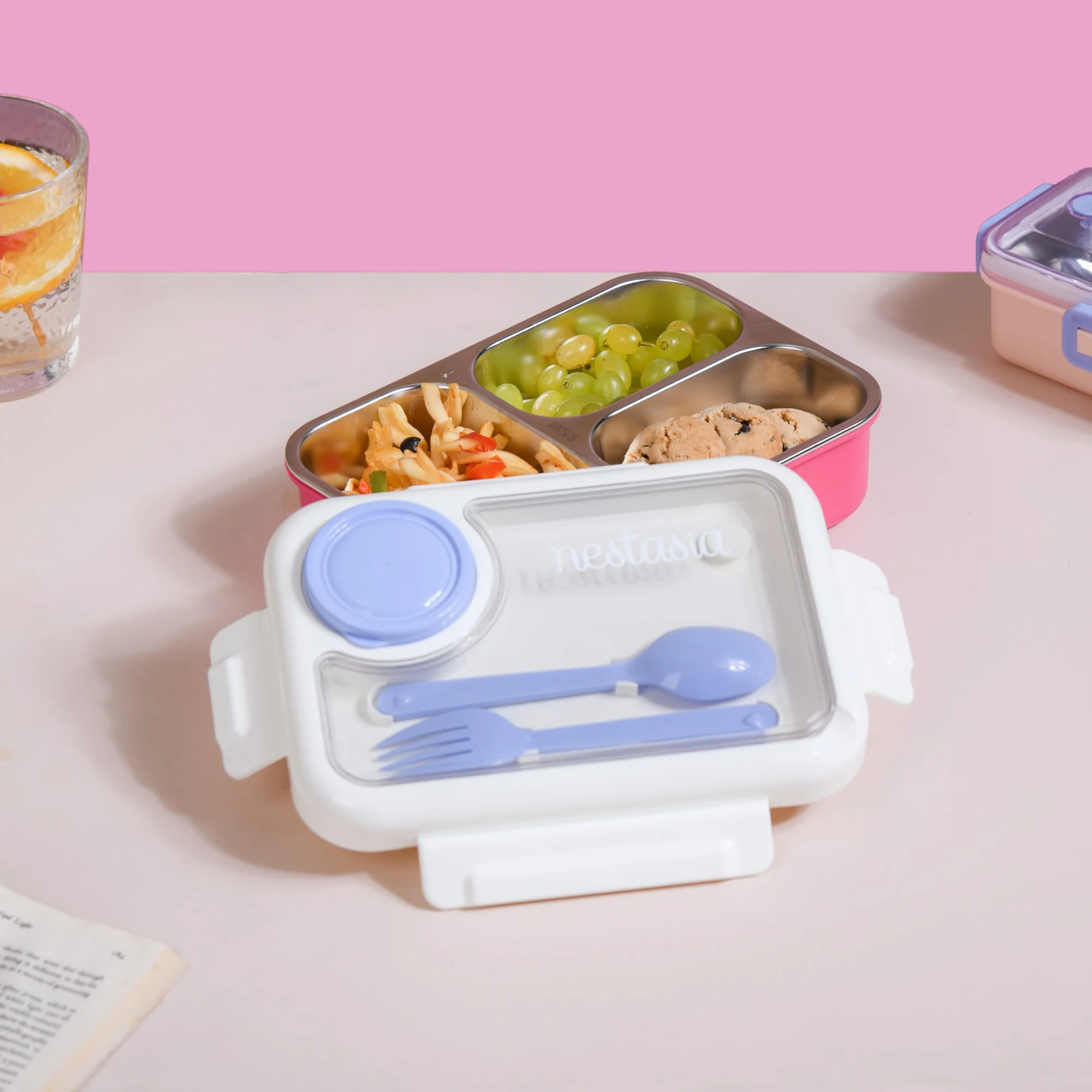 Lunch Box For Kids With 3 Individual Sections Pink 750ml - Image 23