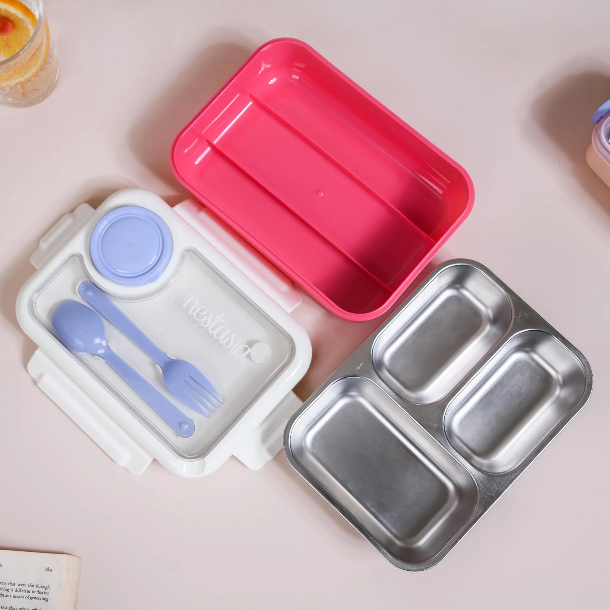 Lunch Box For Kids With 3 Individual Sections Pink 750ml - Image 27