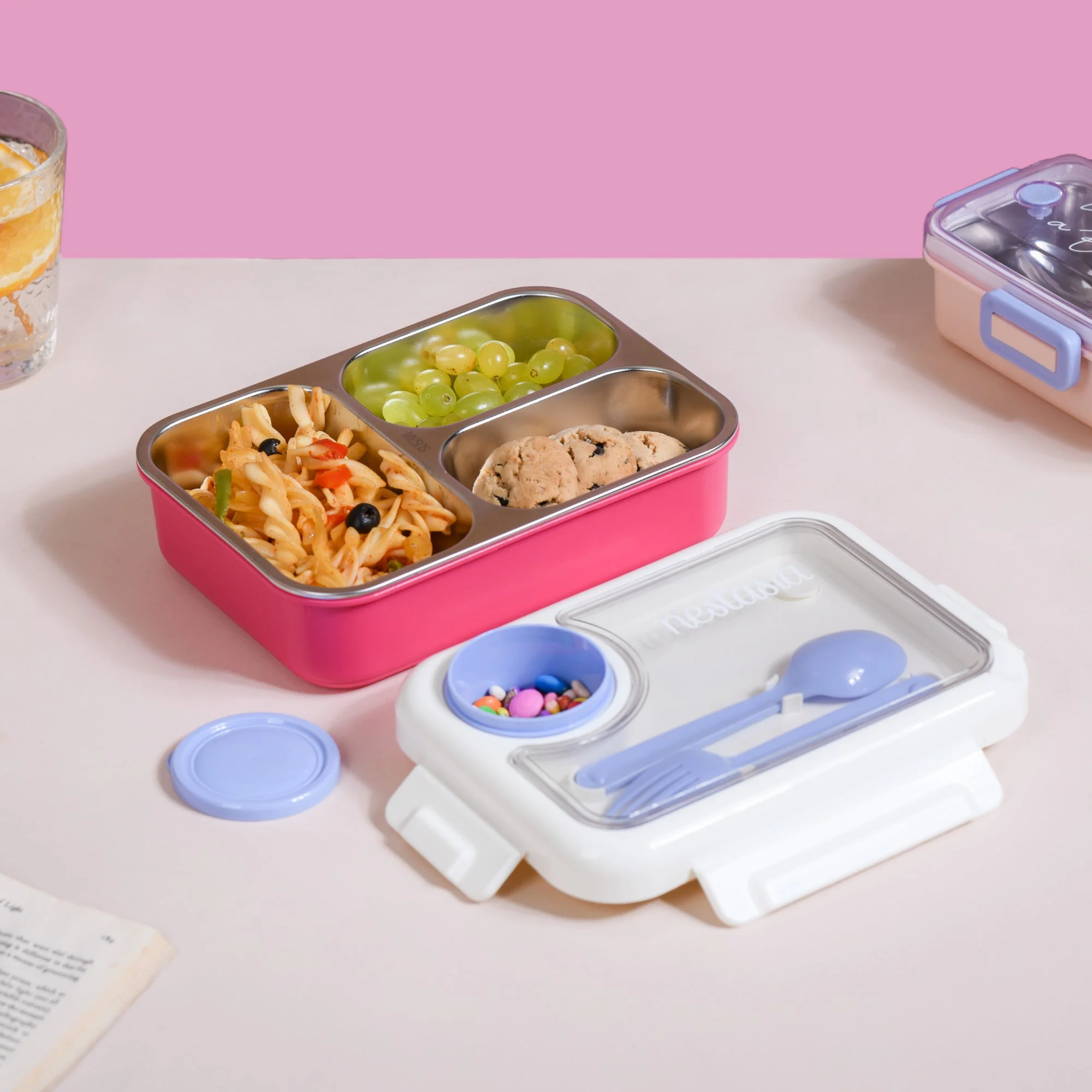 Lunch Box For Kids With 3 Individual Sections Pink 750ml - Image 4