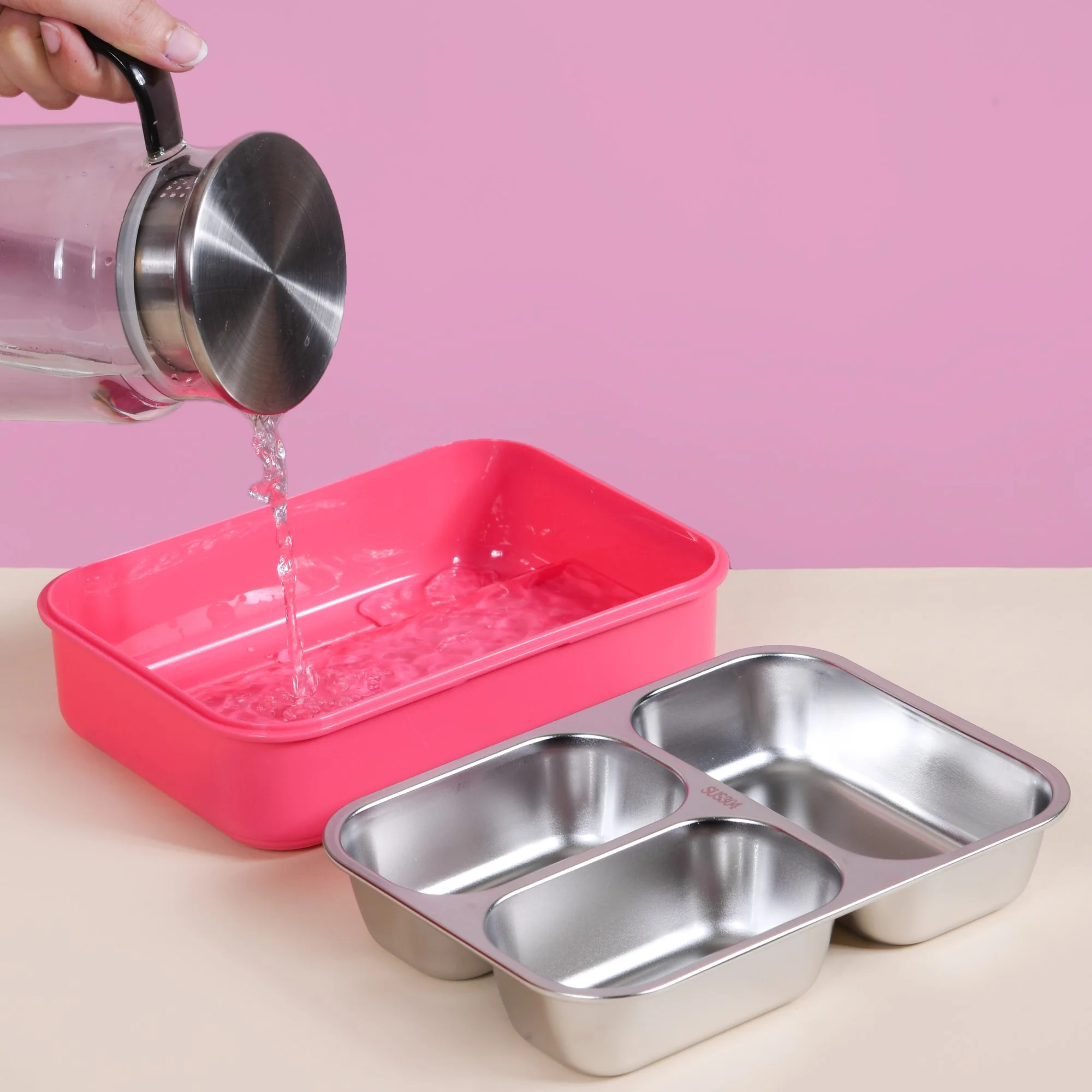 Lunch Box For Kids With 3 Individual Sections Pink 750ml - Image 8