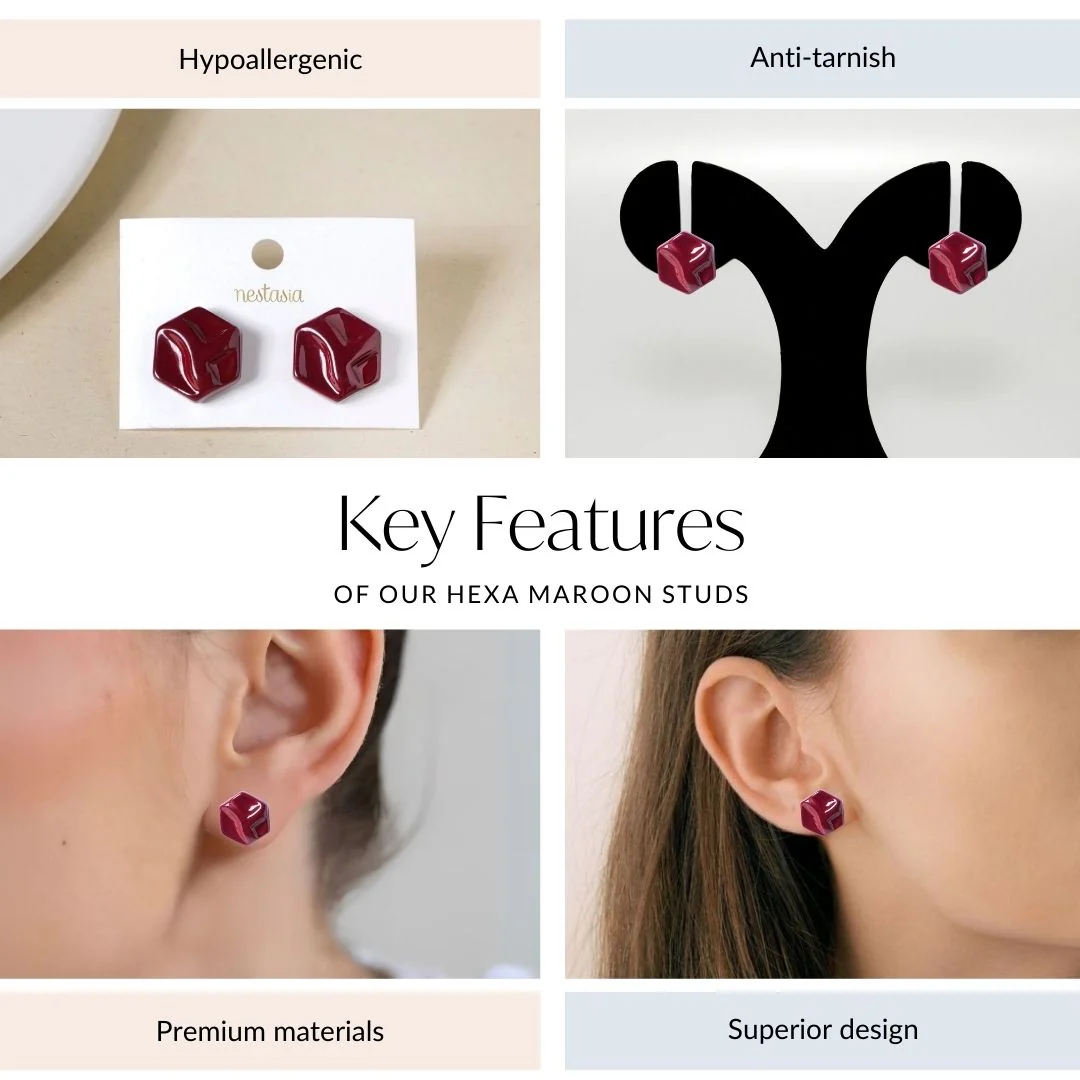 Hexa Maroon Studs - Image 4