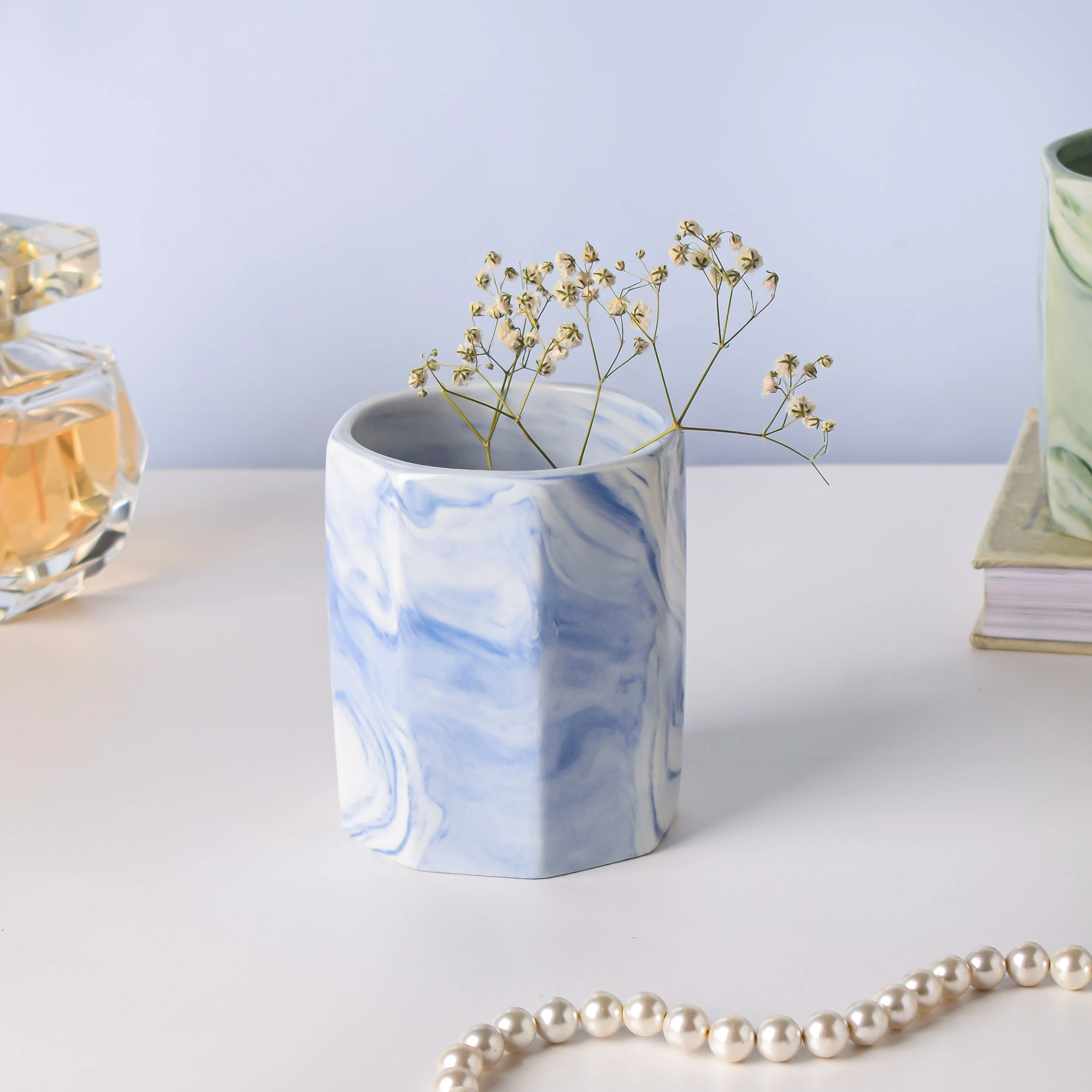 Hexad Marble Blue Ceramic Organiser