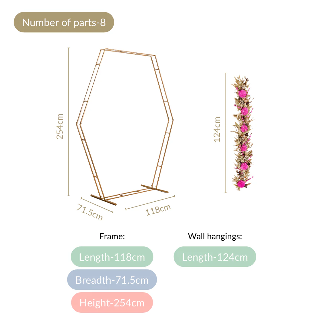 Hexagon Party Decoration Backdrop Metal Frame With Pink Flower Decor 100 Inch - Image 4