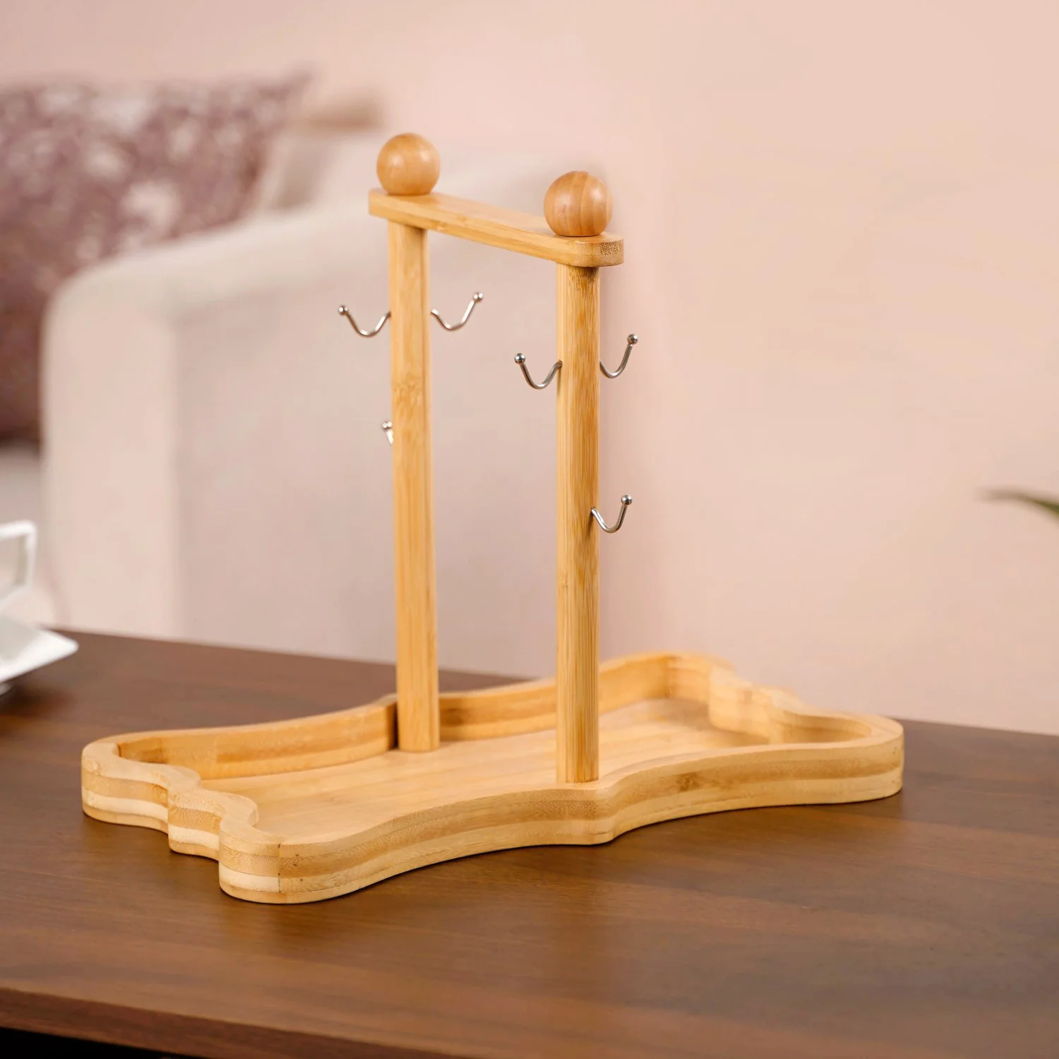 Hexagonal Minimalist White Tea Set With Wooden Stand - Image 8