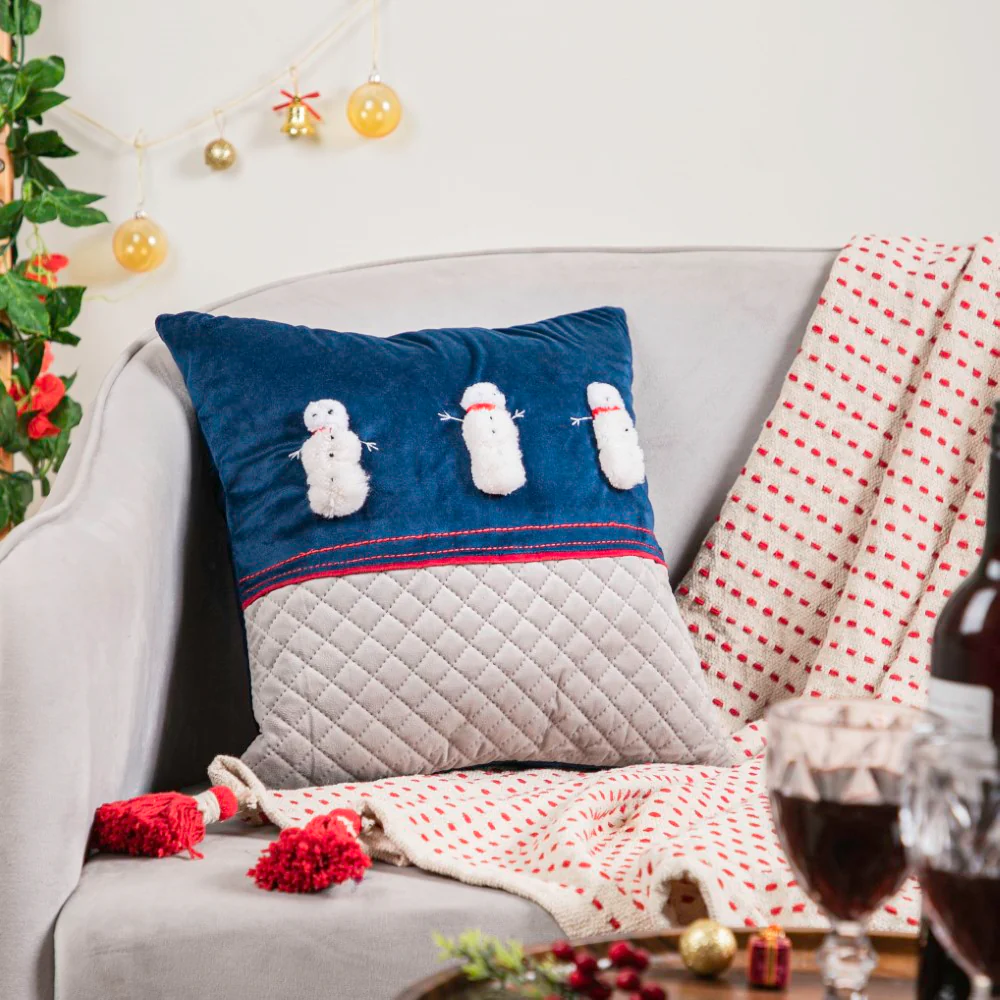 Holiday Snowman Velvet Cushion Cover 16 X 16 Inch - Image 2