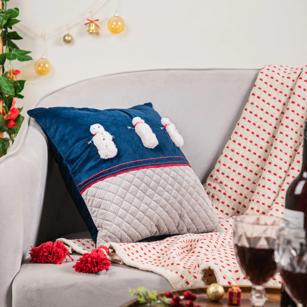 Holiday Snowman Velvet Cushion Cover 16 X 16 Inch - Image 3