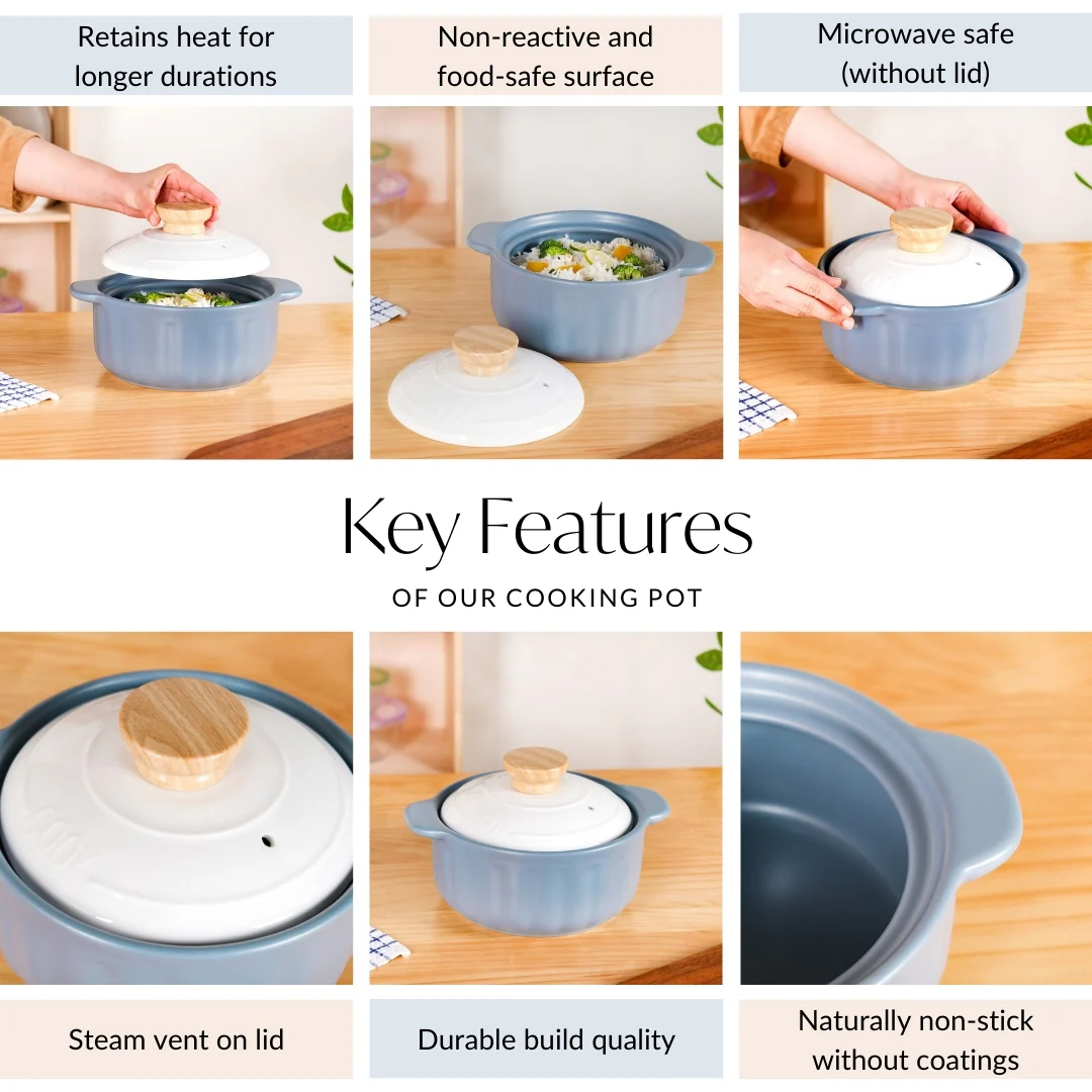 Homebrew Flame Safe Ceramic Stew Pot With Lid Handle 2150ml - Image 4