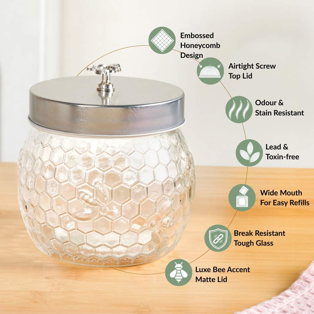 Honeycomb Bee Knob Jar With Lid Set Of 4 900ml - Image 2