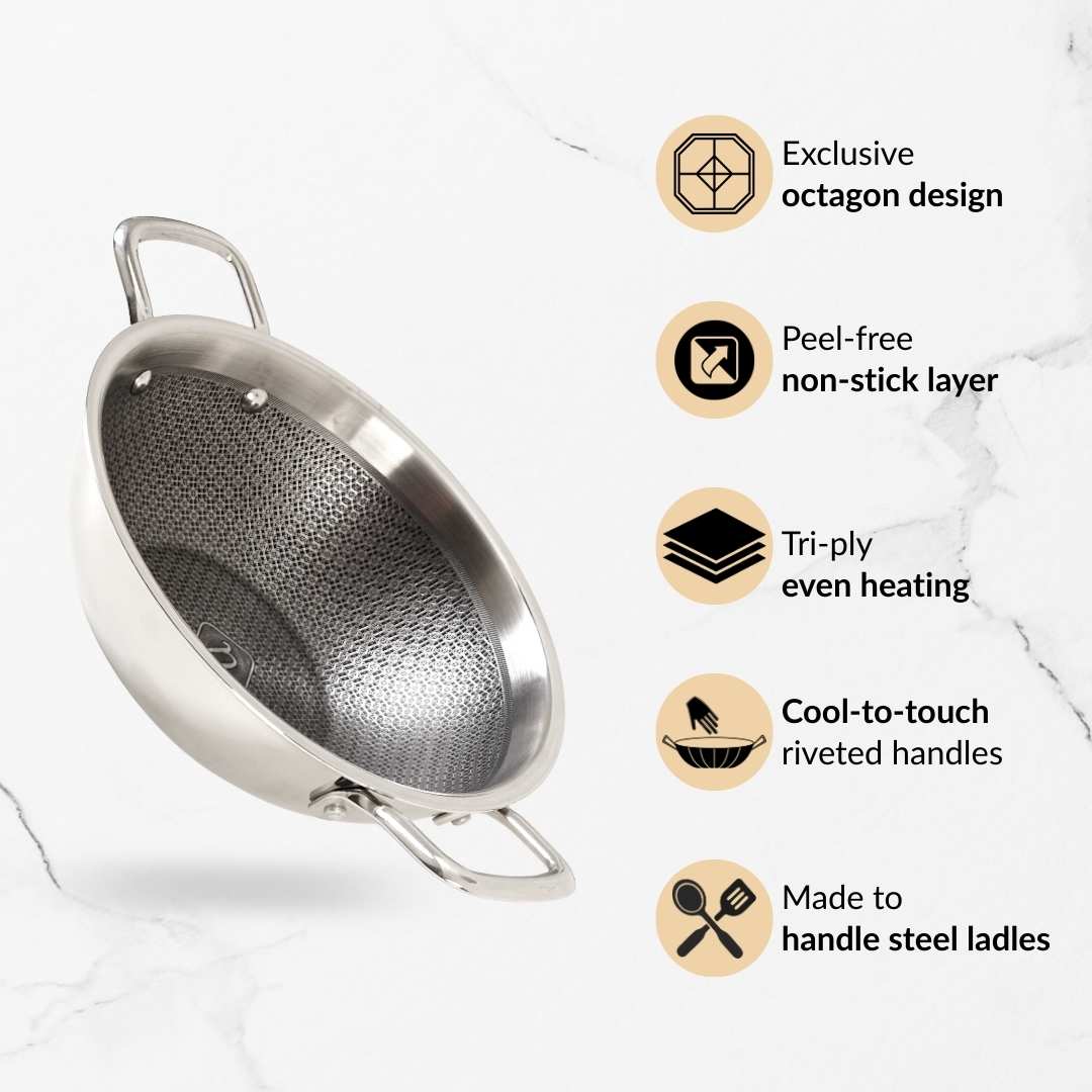 Honeycomb Flame And Induction Safe Triply Non Stick Kadai With Lid 3000ml - Image 4