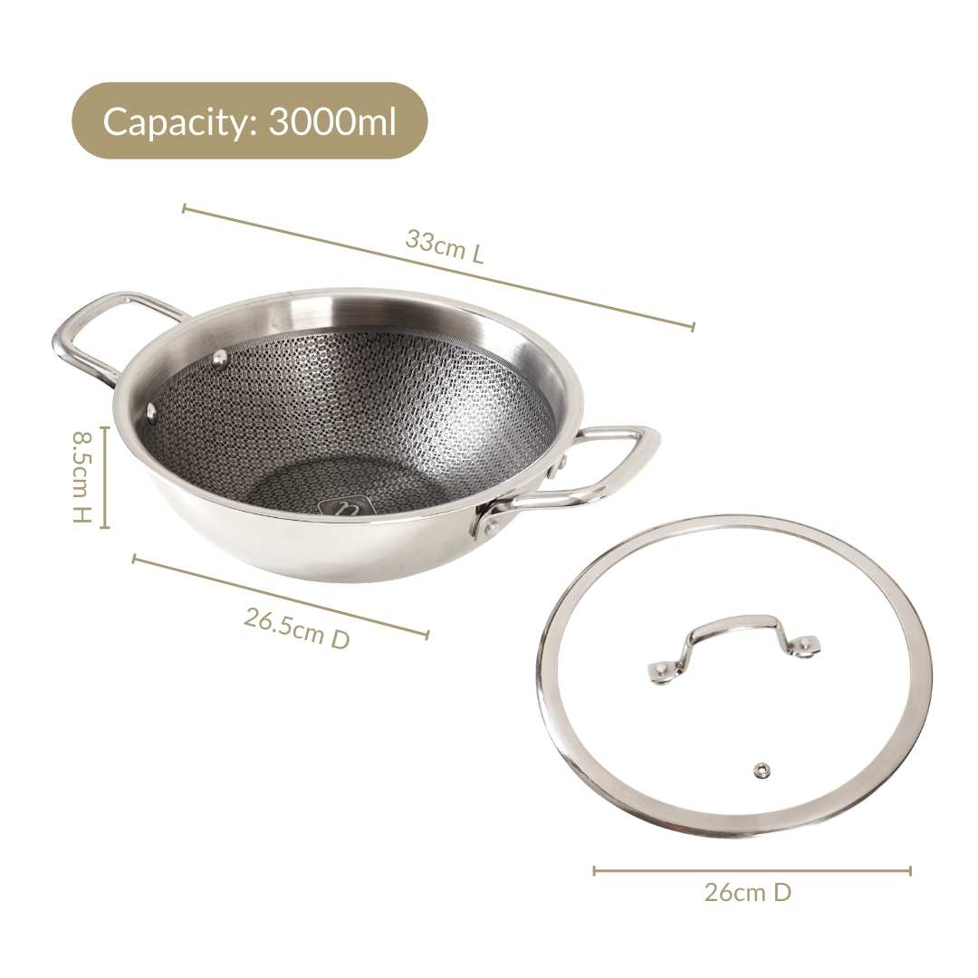 Honeycomb Flame And Induction Safe Triply Non Stick Kadai With Lid 3000ml - Image 5