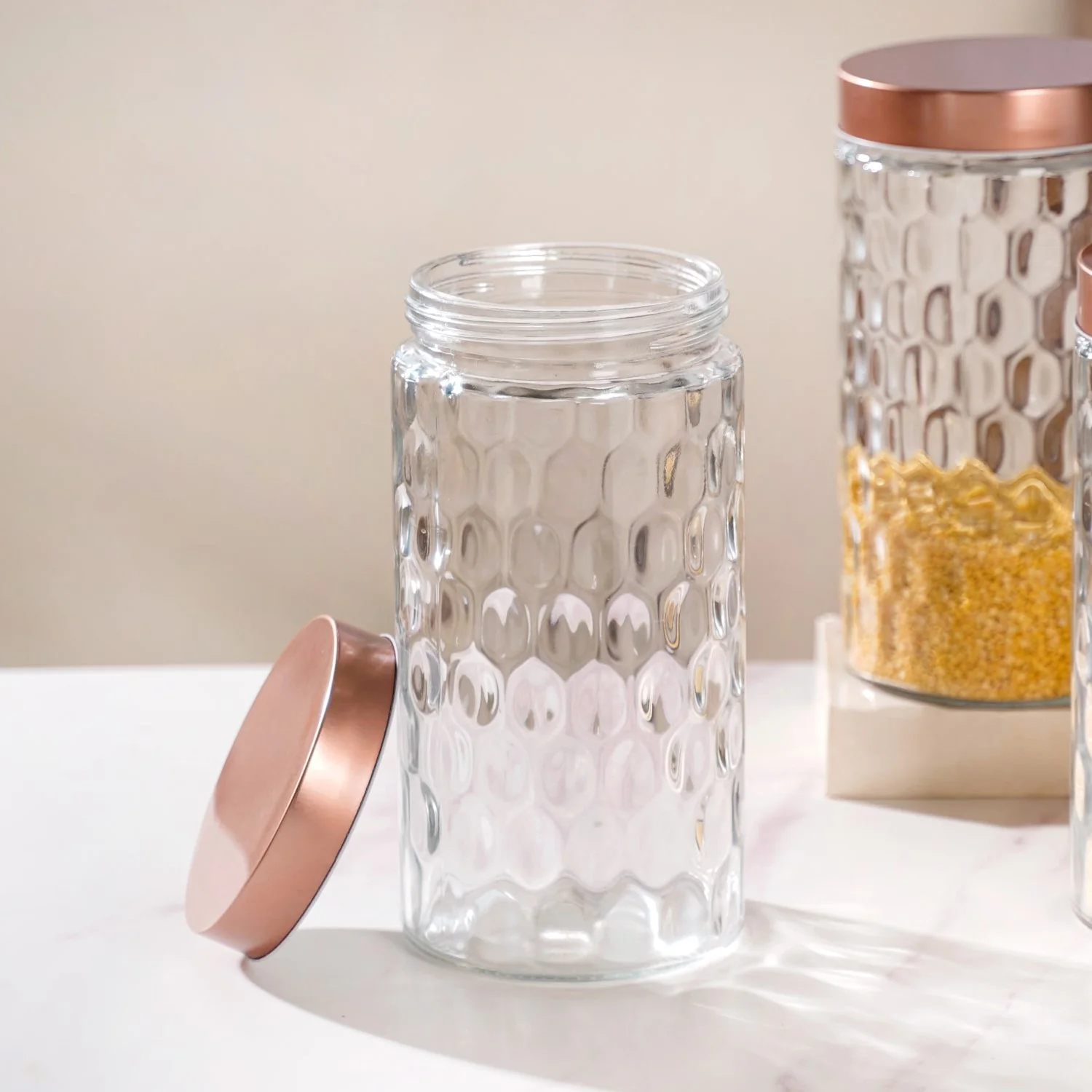 Honeycomb Glass Jar With Lid Set Of 4 1900ml - Image 3