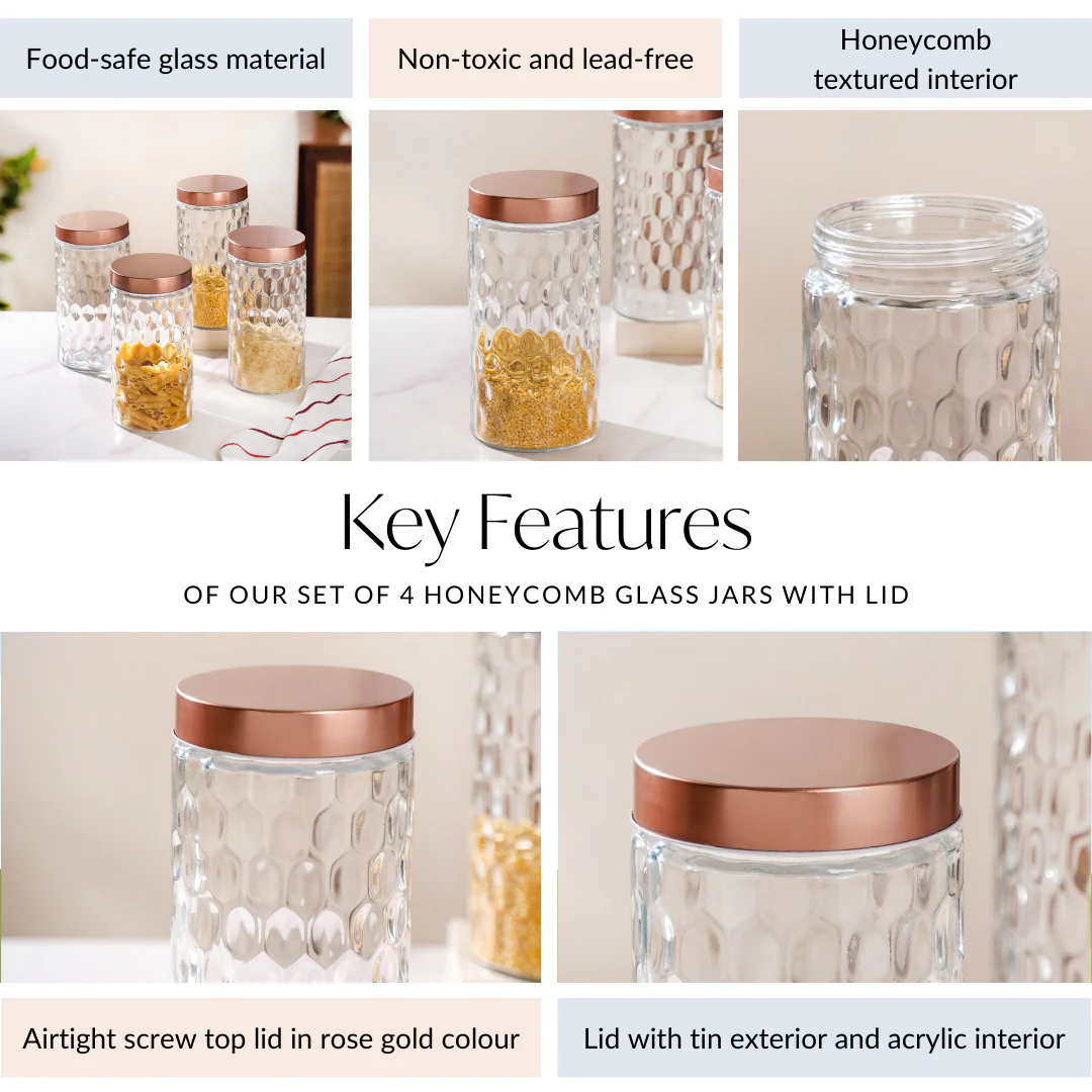 Honeycomb Glass Jar With Lid Set Of 4 1900ml - Image 4