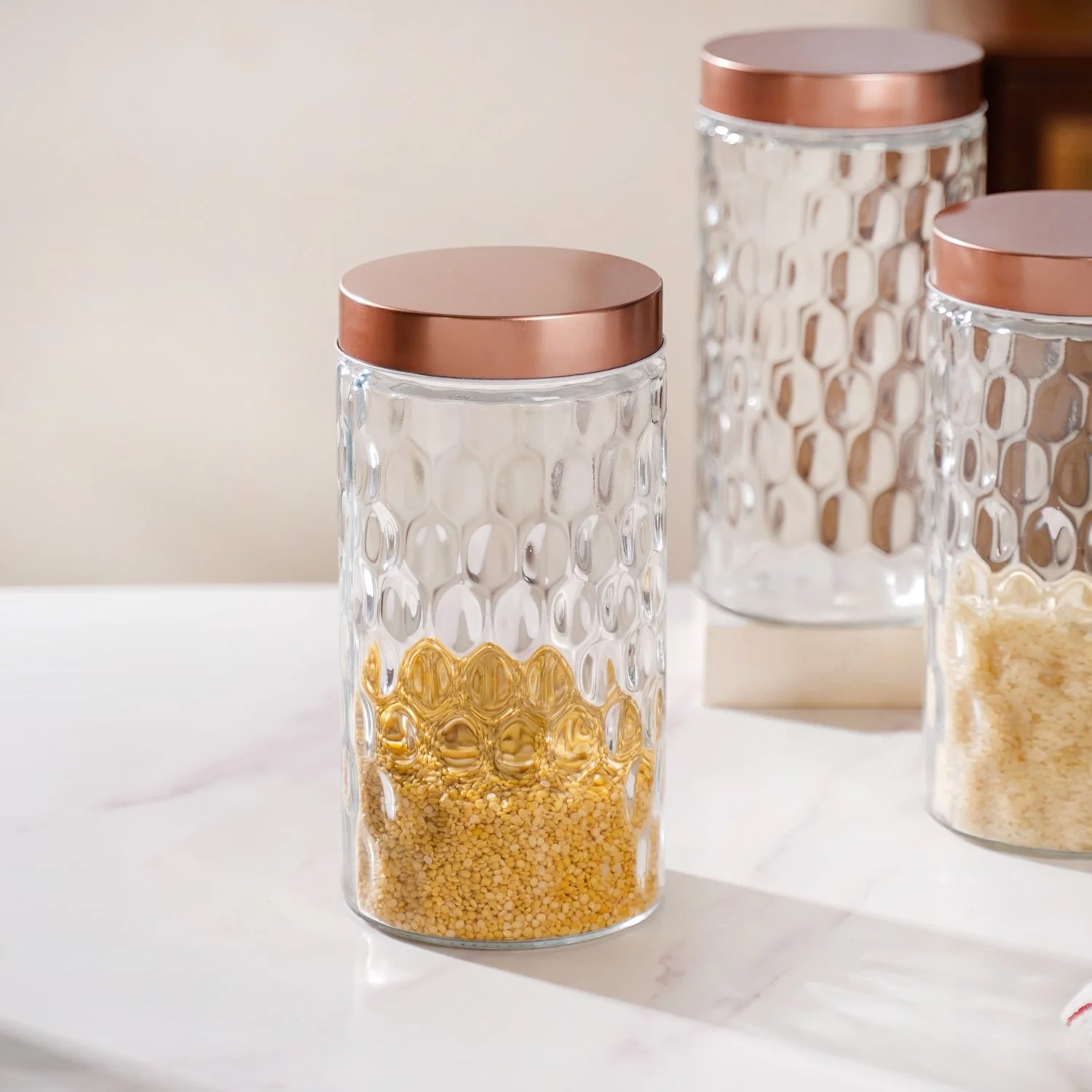 Honeycomb Glass Jar With Lid Set Of 4 1900ml - Image 6