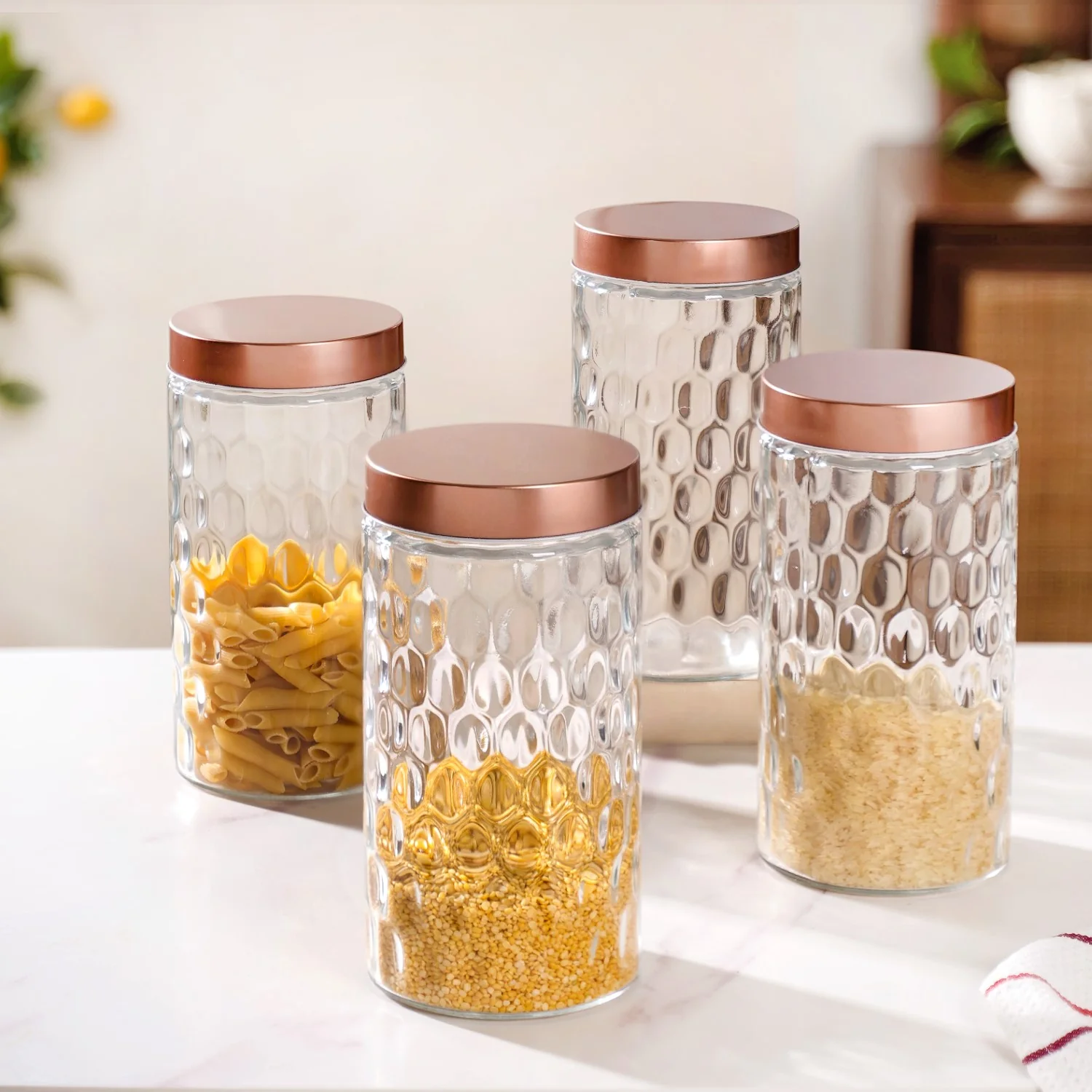 Honeycomb Glass Jar With Lid Set Of 4 1900ml - Image 9