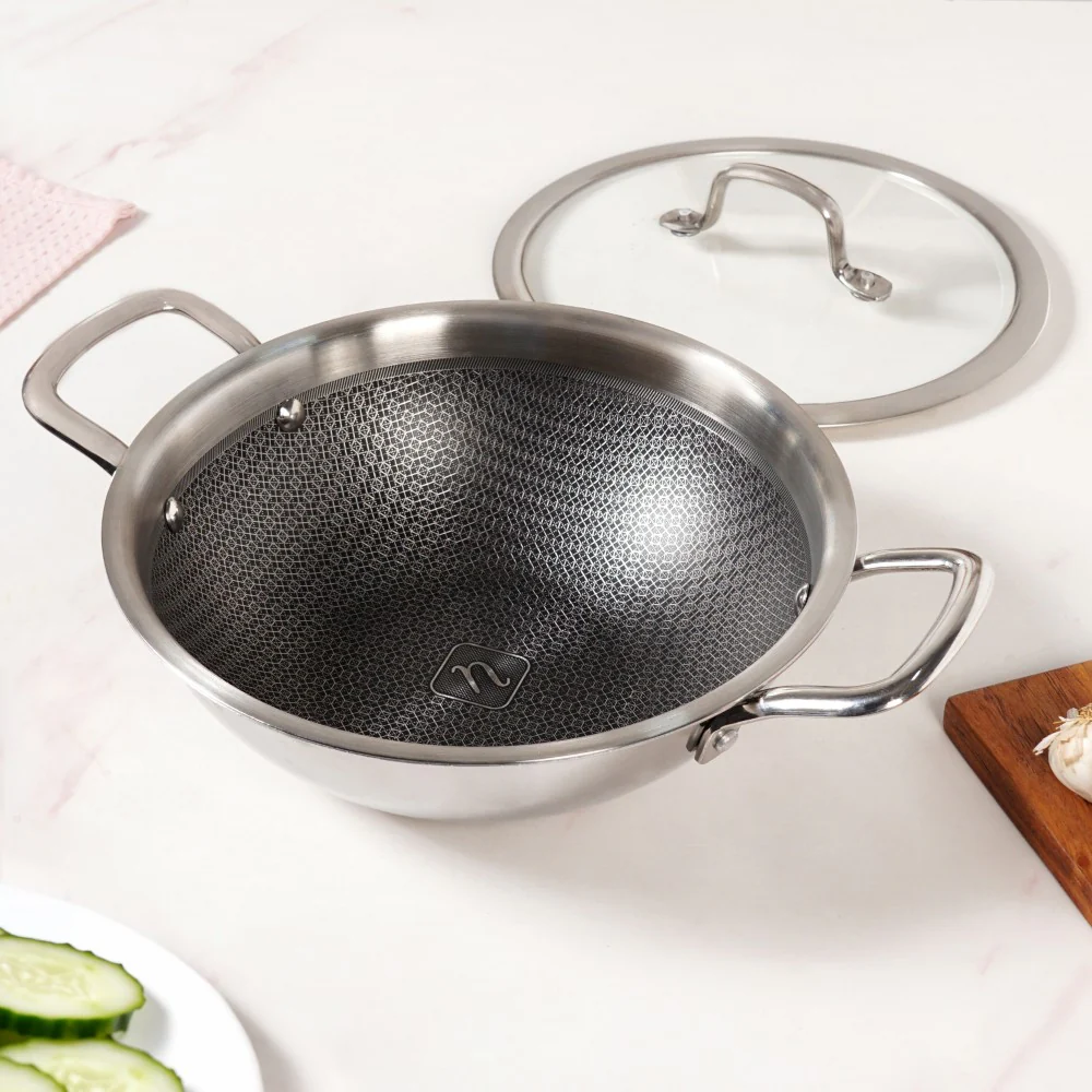 Honeycomb Non Stick Induction Friendly Triply Kadai With Lid 3500ml - Image 2