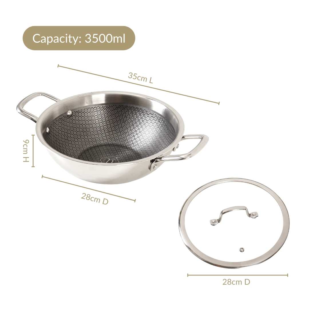 Honeycomb Non Stick Induction Friendly Triply Kadai With Lid 3500ml - Image 5