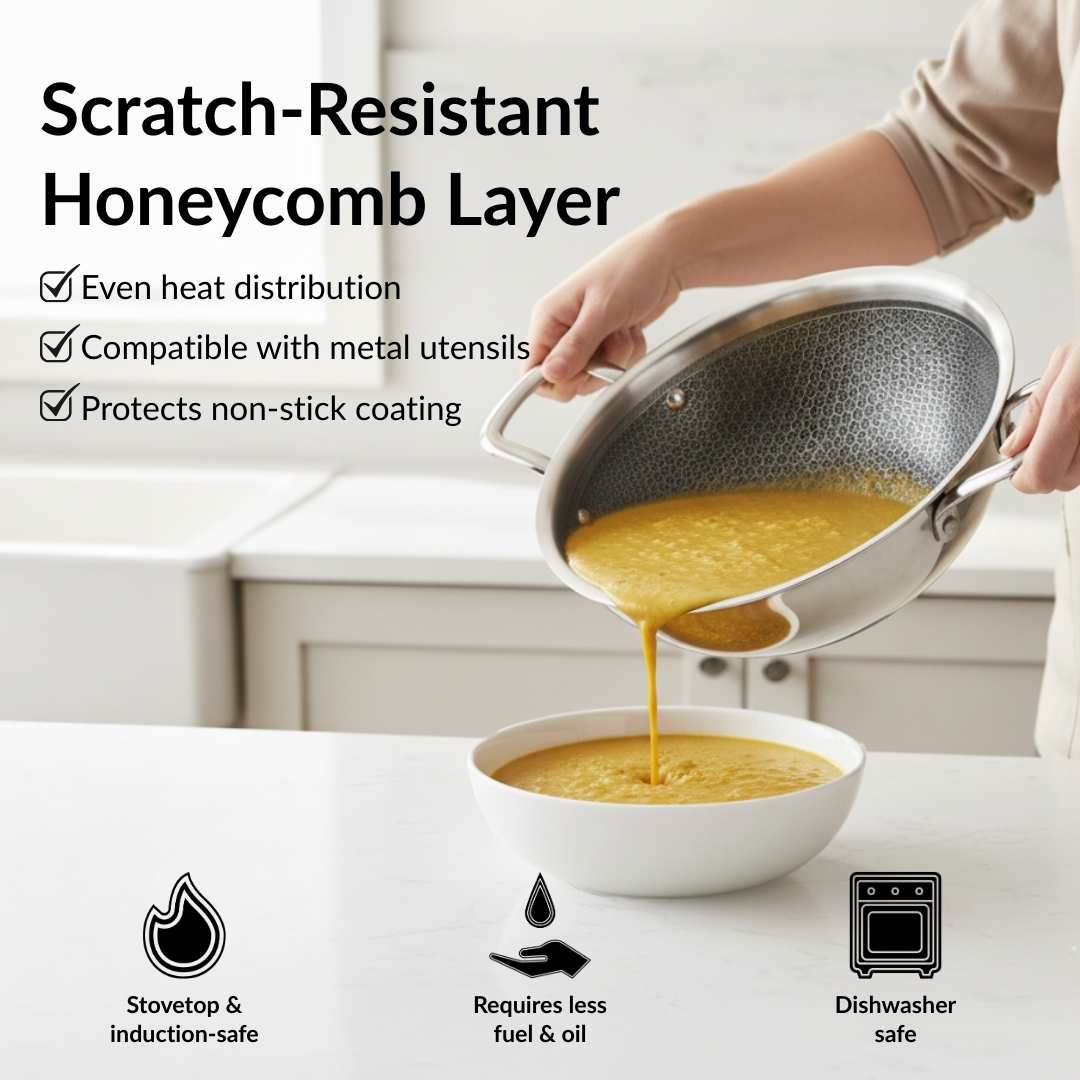 Honeycomb Non Stick Induction Friendly Triply Kadai With Lid 3500ml - Image 7