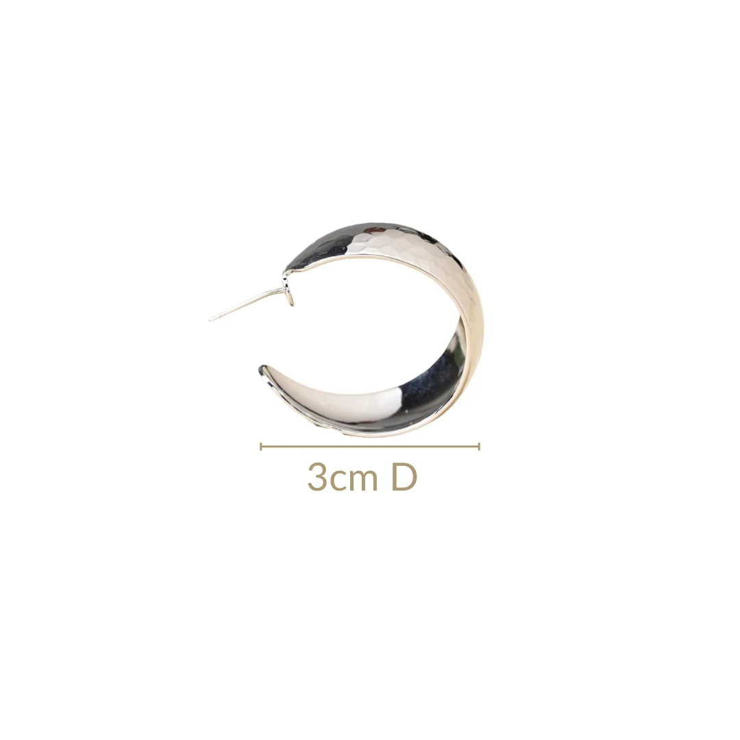 Honeycomb Textured Silver Hoop Earrings - Image 3