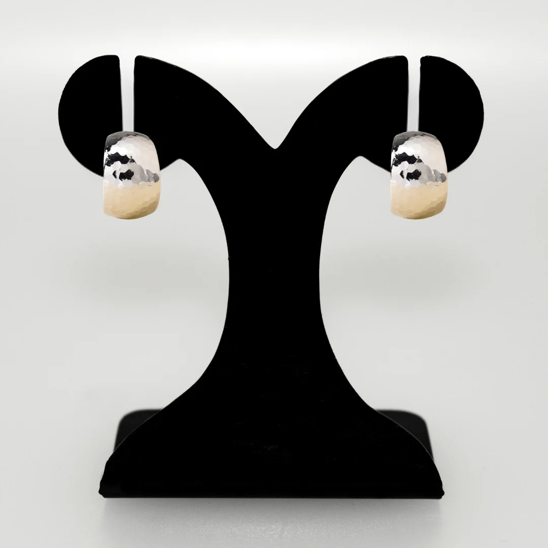 Honeycomb Textured Silver Hoop Earrings - Image 6