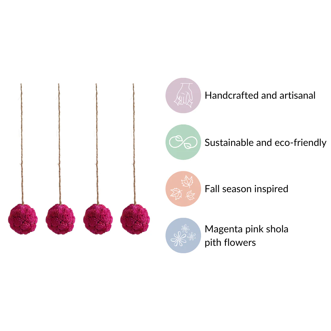 Hot Pink Flower Ball Hanging Decor Set of 4 - Image 4
