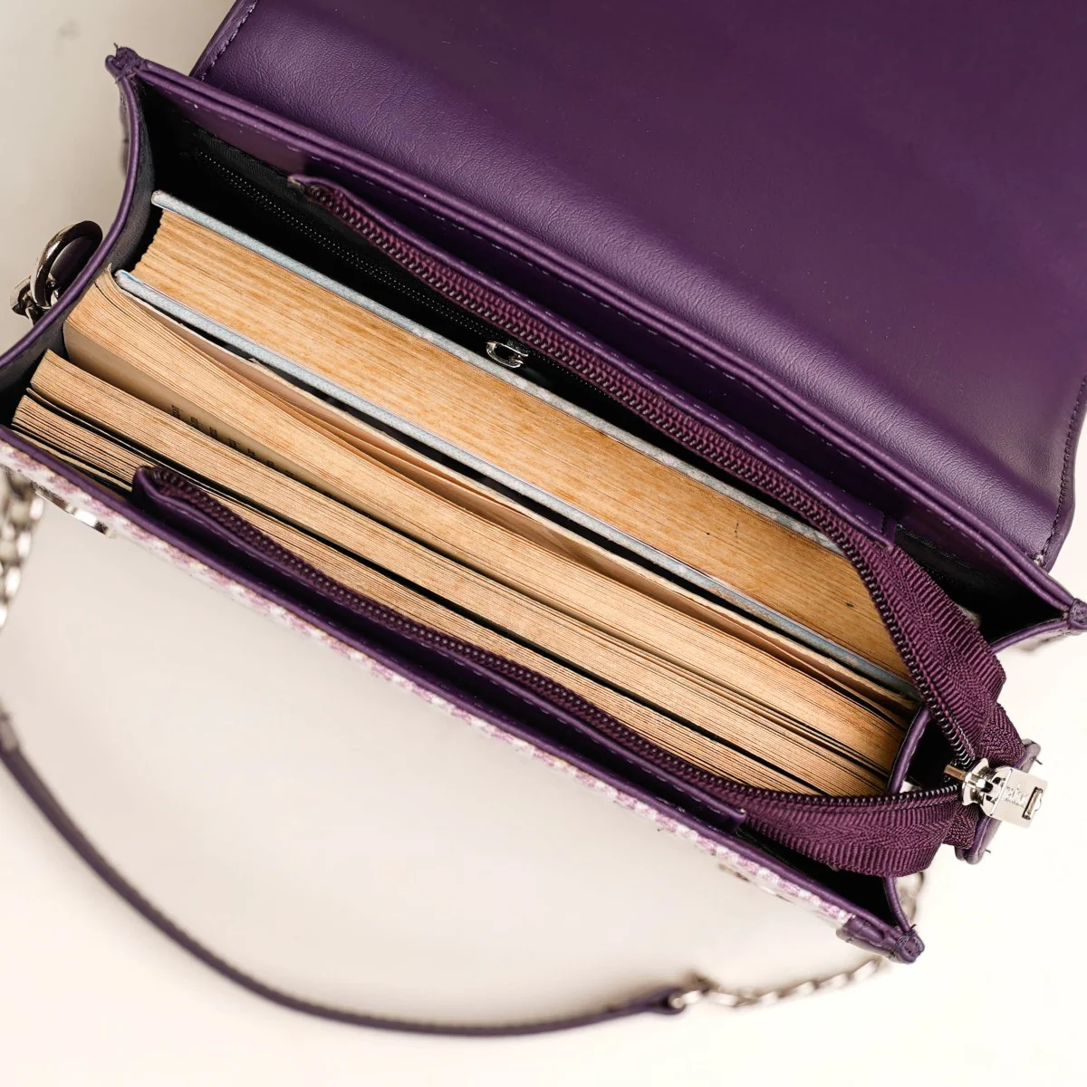 Houndstooth Diagonal Flap Handbag Purple - Image 13