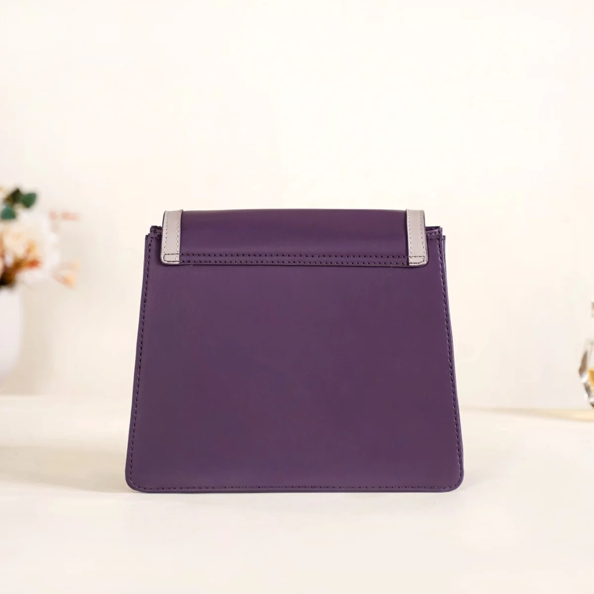 Houndstooth Diagonal Flap Handbag Purple - Image 8