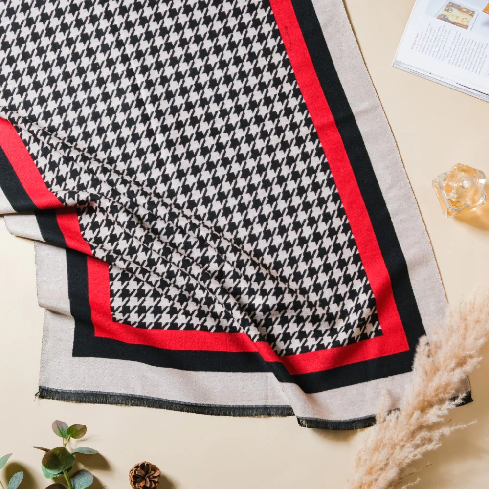Houndstooth Patterned Shawl Scarf - Image 2