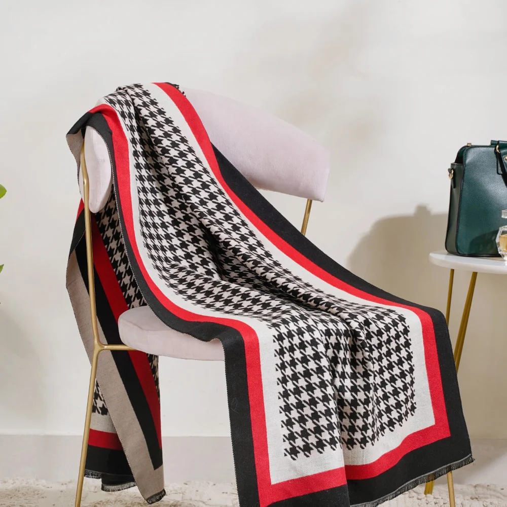 Houndstooth Patterned Shawl Scarf - Image 3
