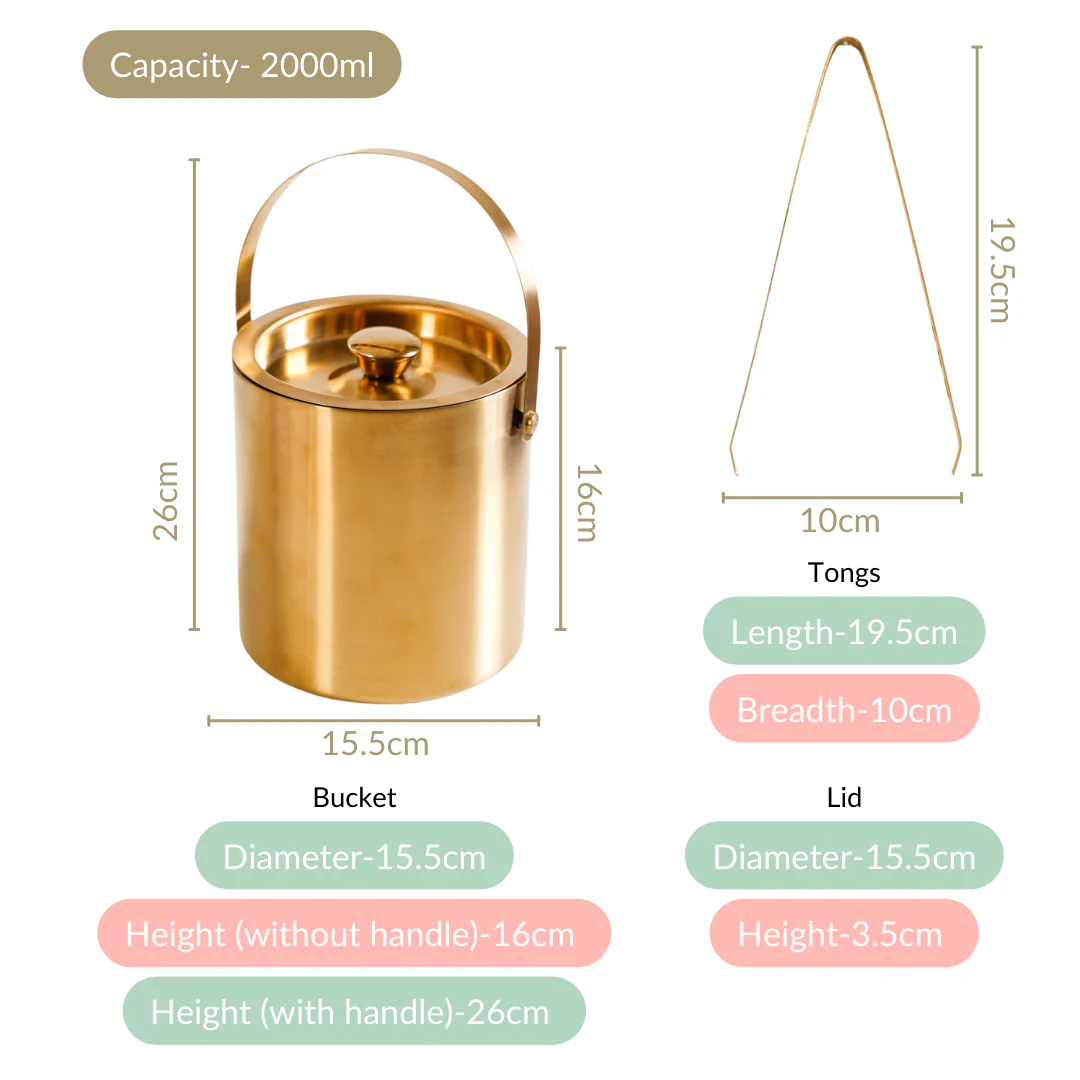 Ice Bucket And Tongs Set With Golden Finish 2000ml - Image 4