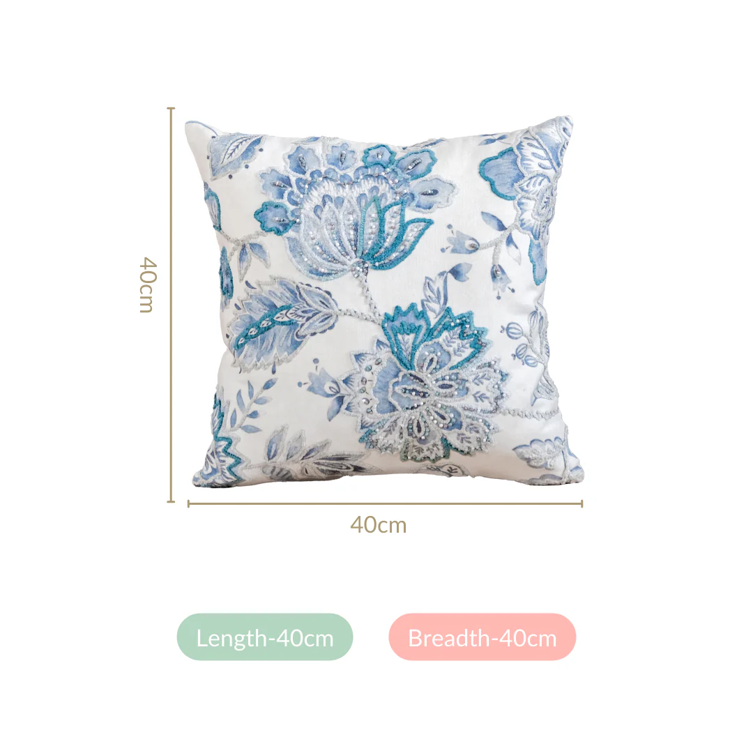 Icy Flora Cushion Cover With Bead Embellishments 40x40 cm - Image 4
