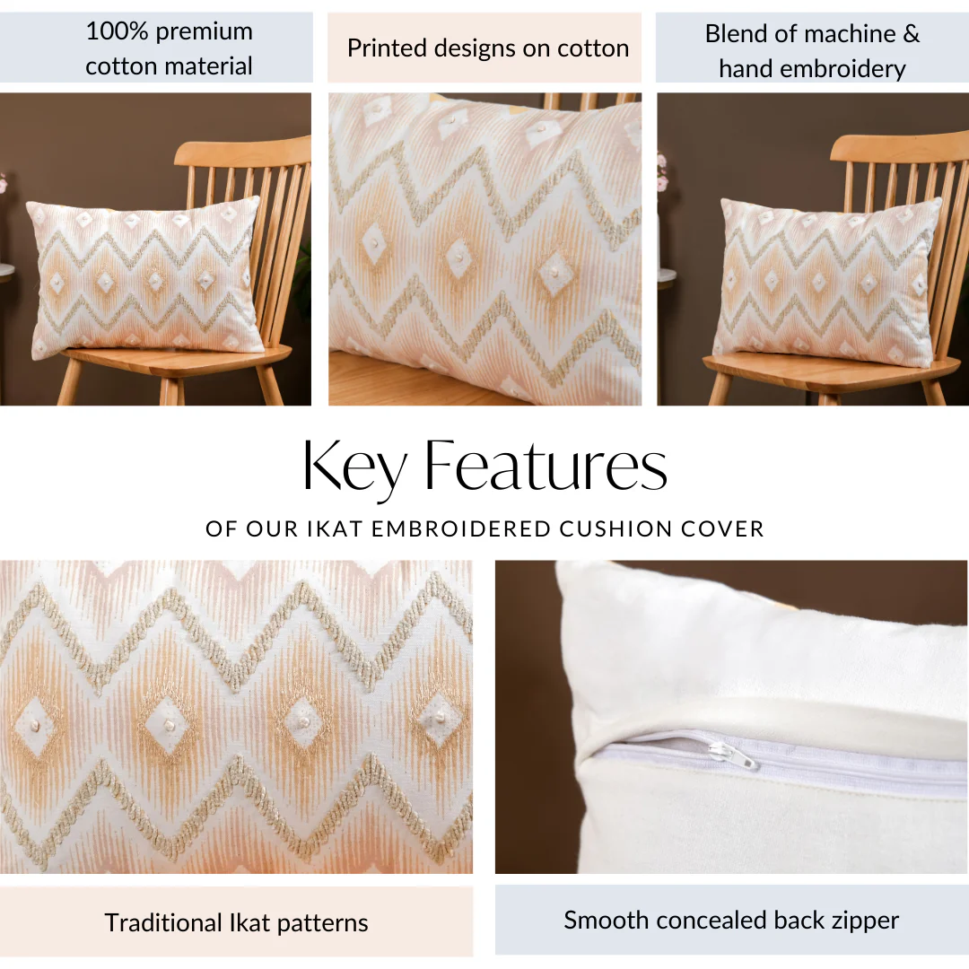 Ikat Embroidered Cushion Cover 50x35 cm - Image 5