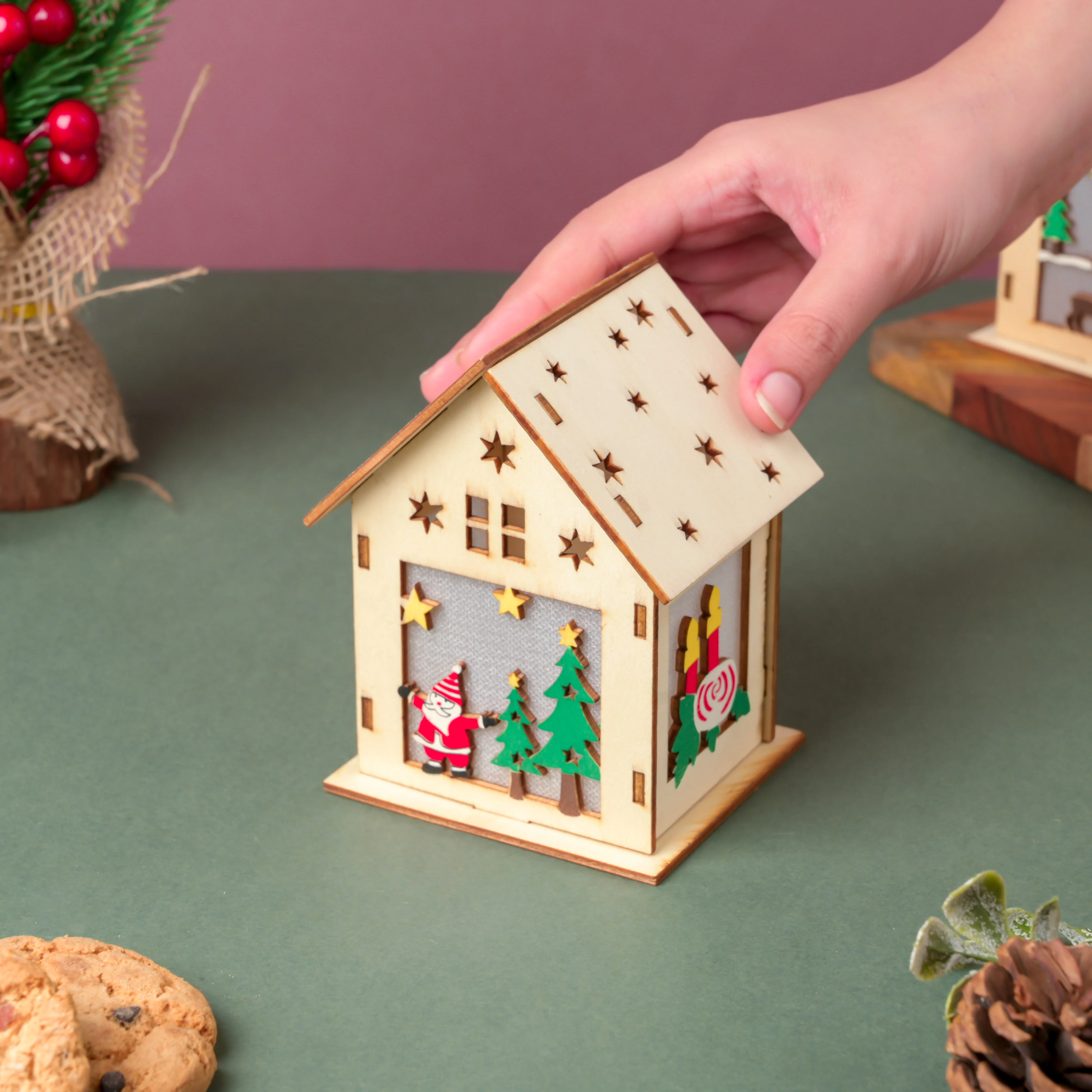 Illuminate DIY Santa LED Wooden House Decor Large - Image 3