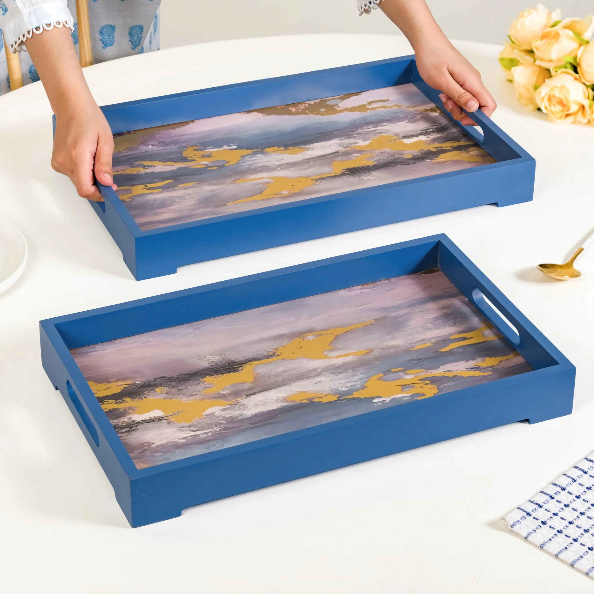 Impressionism Sky Art Tray Set Of 2 Blue - Image 2
