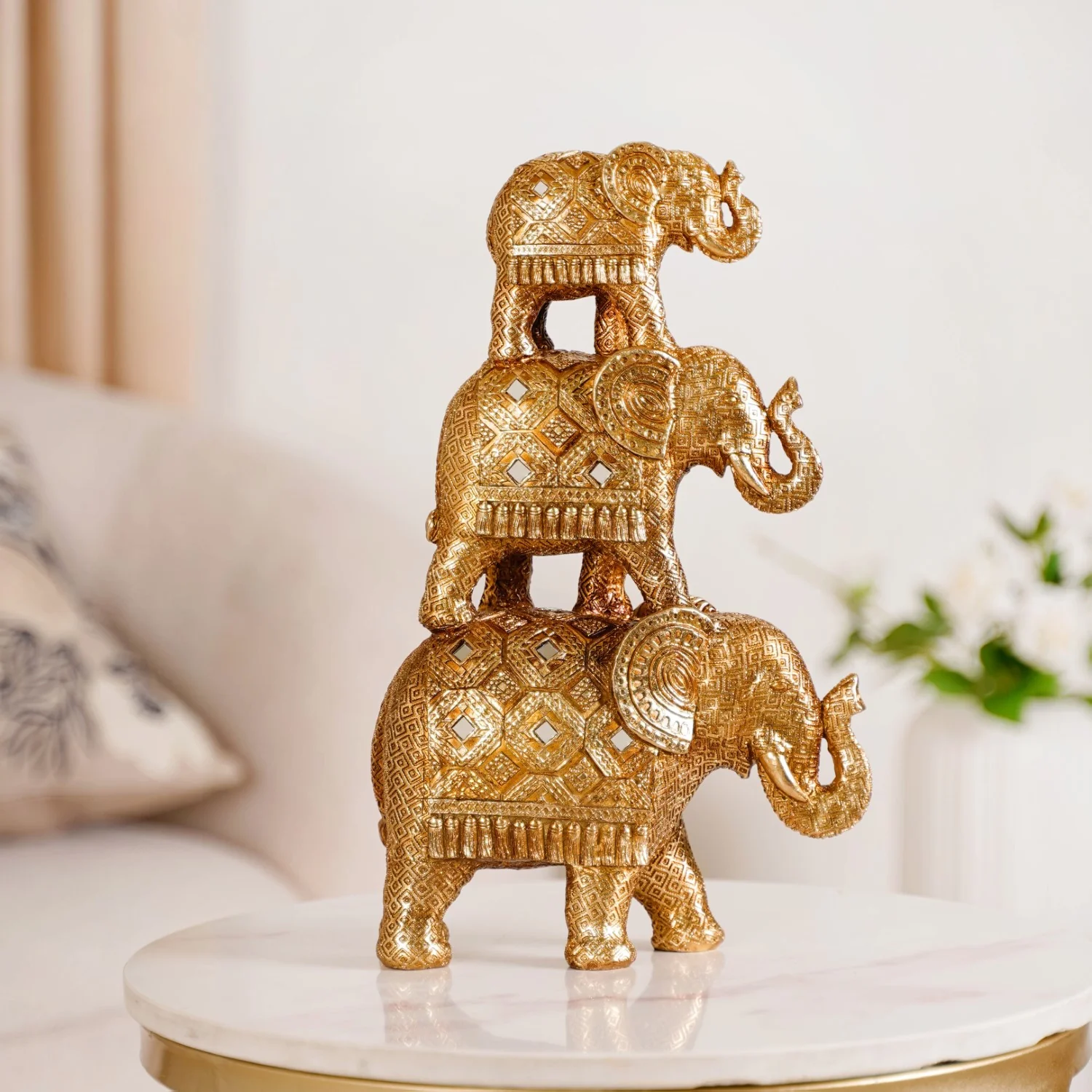 Indian Decorated Elephant Family With Mirrorwork Gold - Image 6